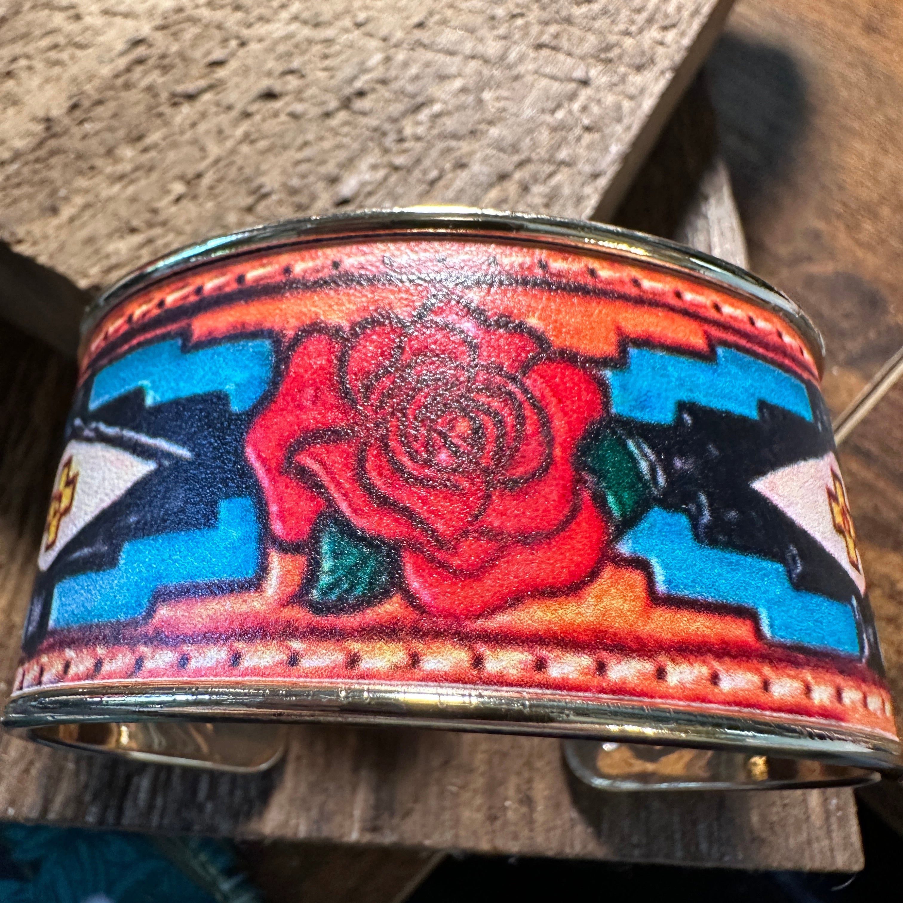 Other Boho Native American Rose Wide Cuff Bangle Bracelet, Floral Size ONE SIZE - 7 Thumbnail