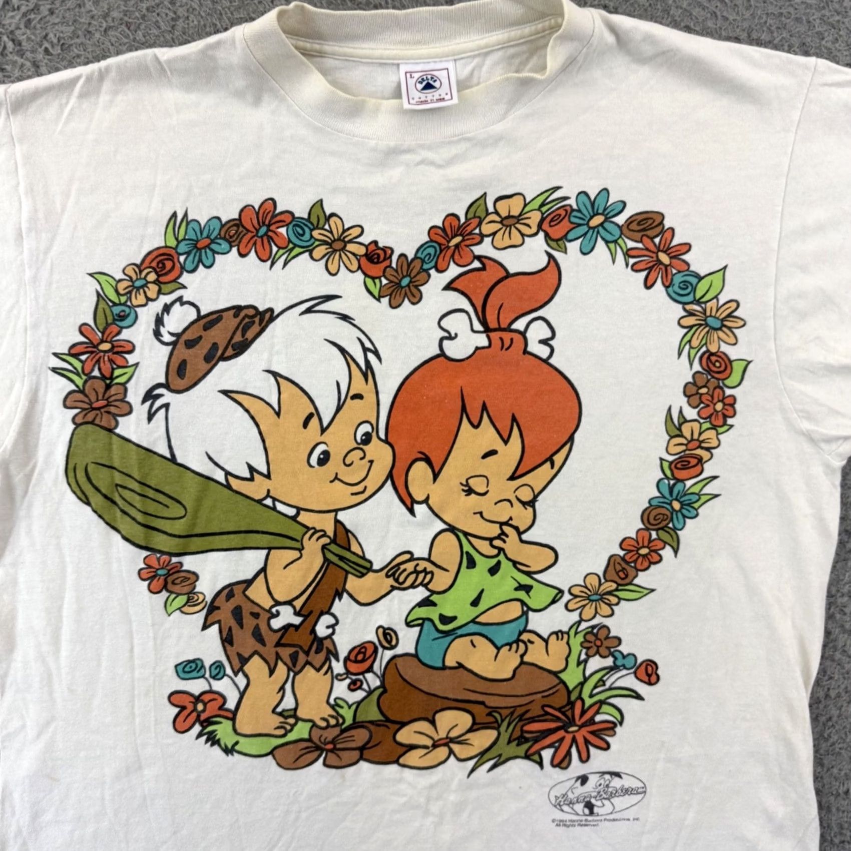 Delta VINTAGE Delta Pro Weight Shirt Mens Large White Flintstones 90s Short Sleeve Graphic Print Pebbles Bam Bam Cartoon 90s Mens Size US L / EU 52-54 / 3 - 3 Thumbnail