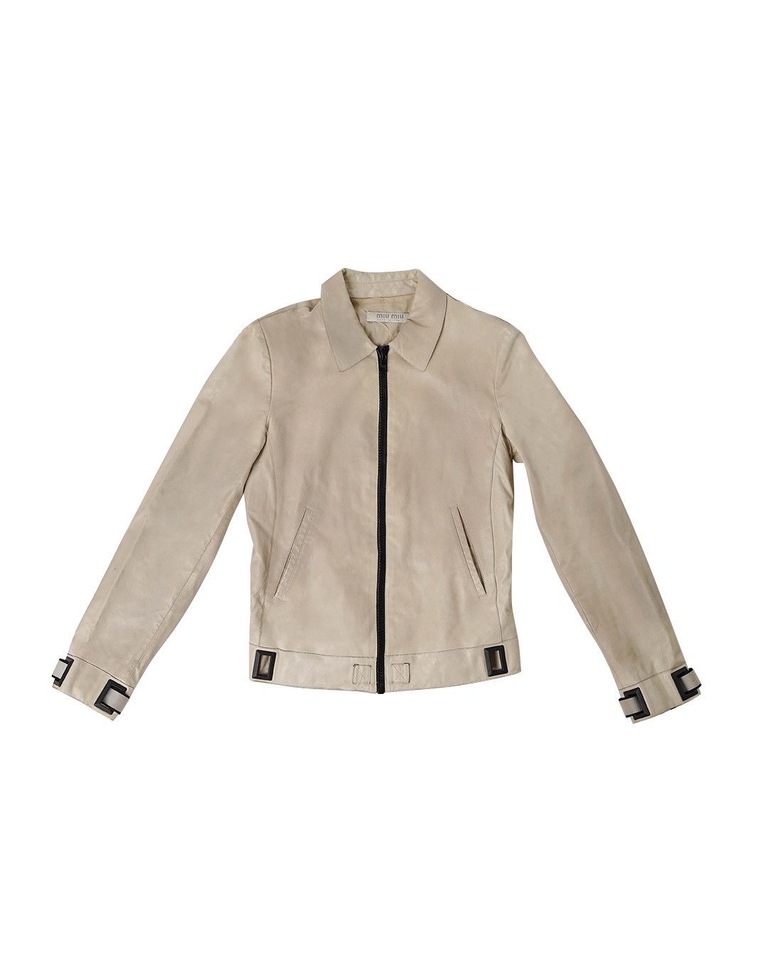 Miu Miu Miu Miu S/S2000 Leather Zip Jacket in Beige Size M / US 6-8 / IT 42-44 - 1 Thumbnail