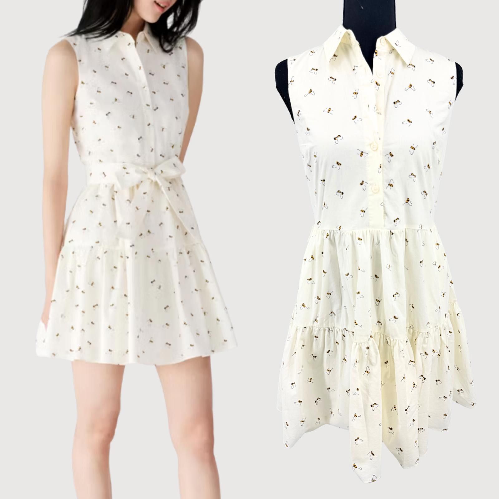 Kate Spade Bee Print Shirtdress Cream Cotton Xs in Beige, Women's