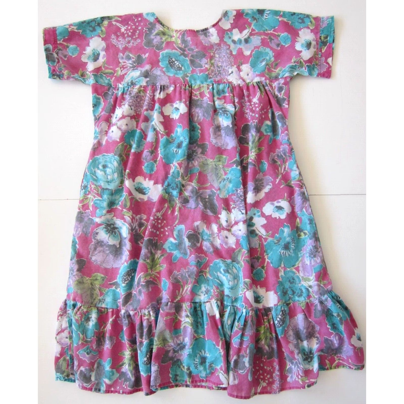 Vintage CW Classics Cotton Pink Blue Purple Floral Pocket Long Maxi Kaftan Dress Medium Size M / US 6-8 / IT 42-44 - 2 Thumbnail