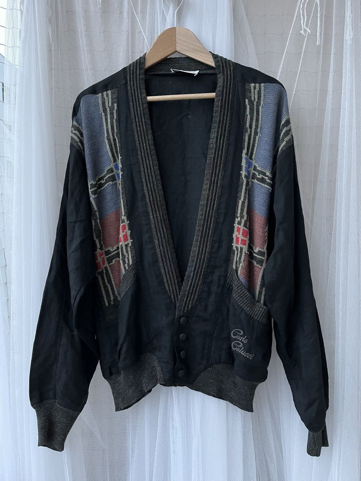 Carlo Colucci A black men's bomber jacket, vintage! Carlo Colucci Size US L / EU 52-54 / 3 - 1 Thumbnail