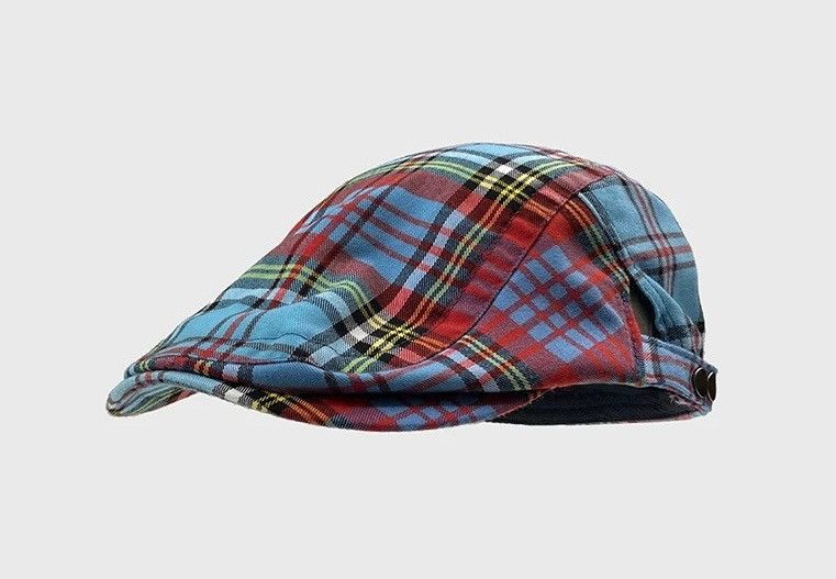 Japanese Brand Retro punk y2k colourful check plaid tartan flat cap hat Size ONE SIZE - 1 Thumbnail