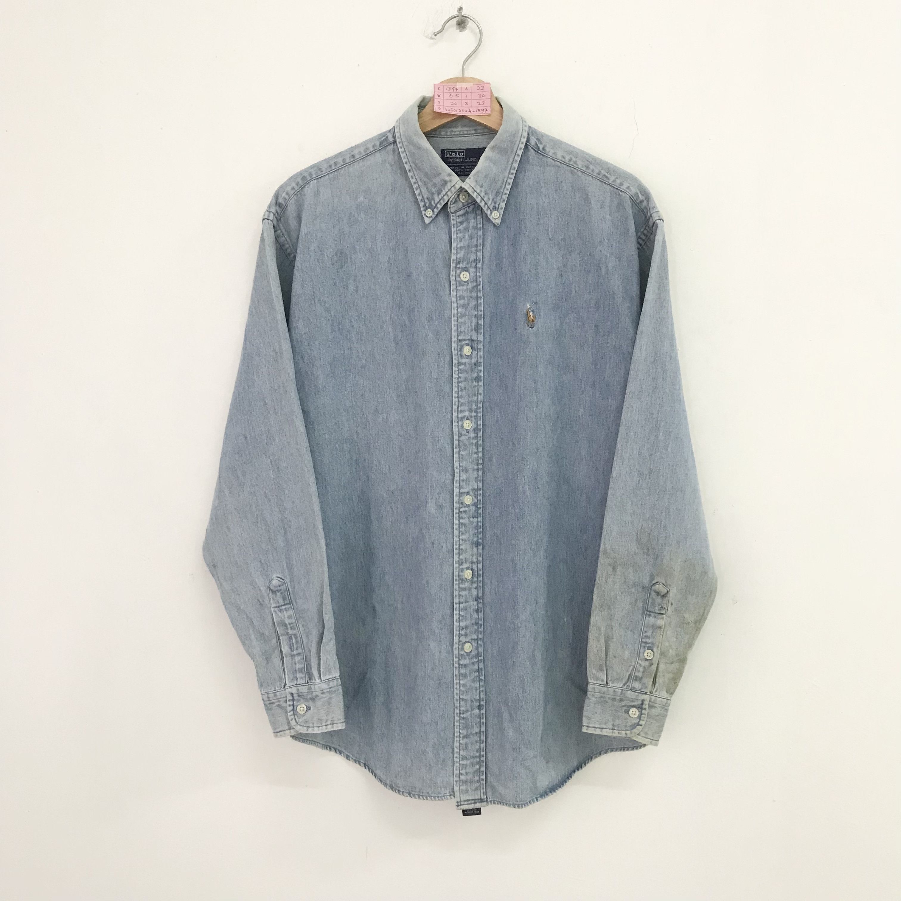 image of Distressed Denim x Polo Ralph Lauren Vintage 90's Polo Ralph Laurent Small Pony Denim Jeans Shirt i