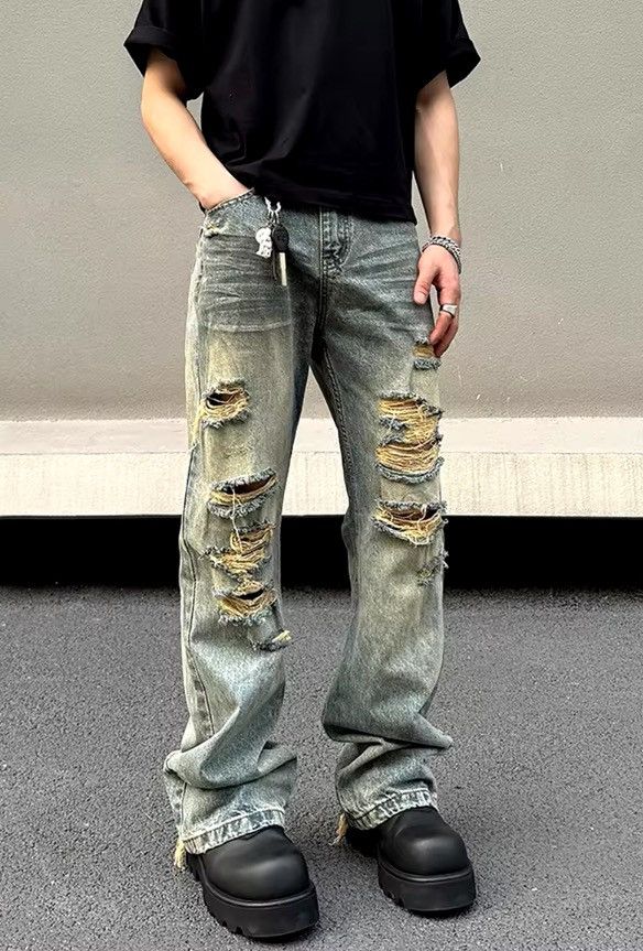 Japanese Brand Washed and ripped street hip-hop baggy jeans Size US 35 - 1 Thumbnail