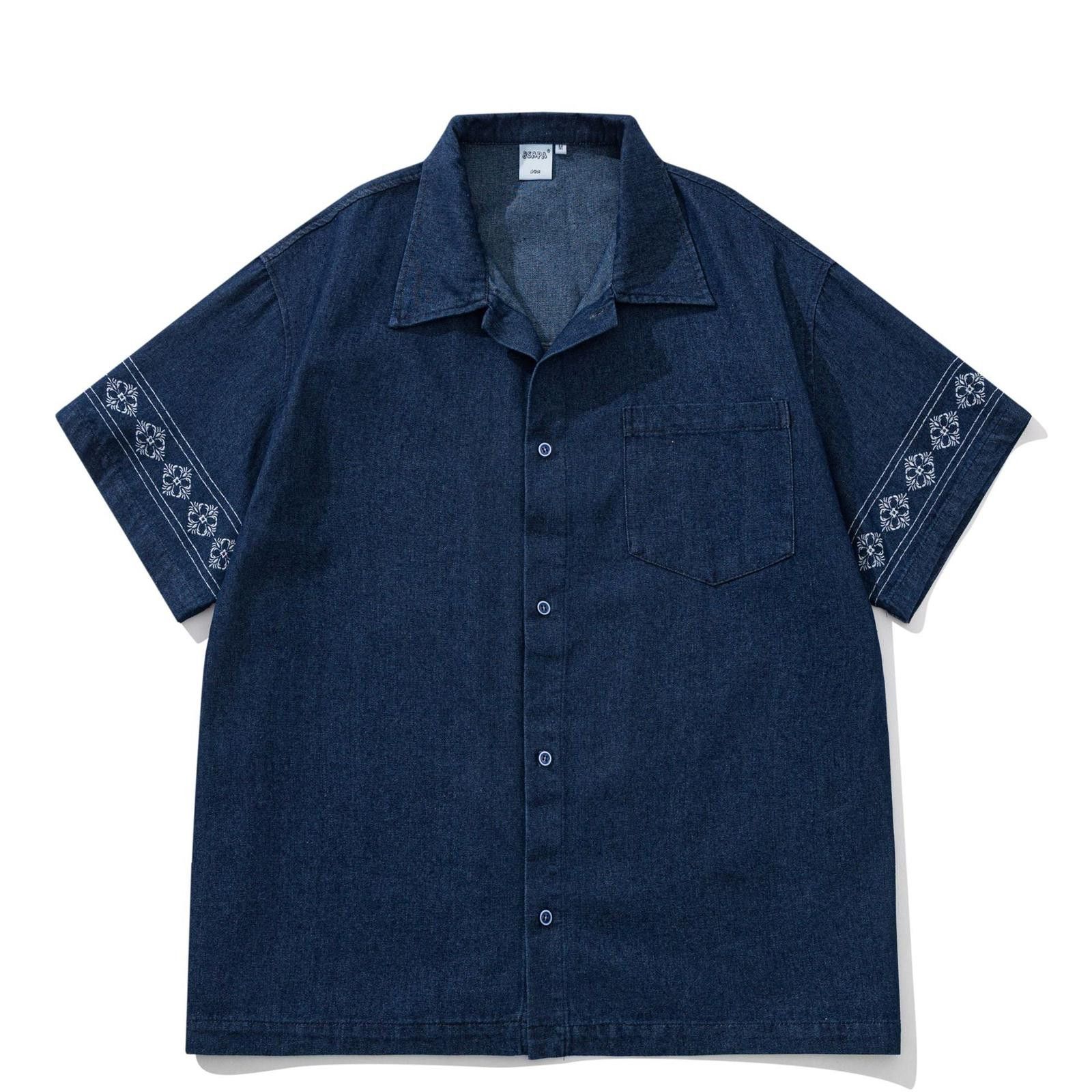 Other Indigo Denim Embroidered Short-Sleeve Camp Collar Shirt | Size US M / EU 48-50 / 2 - 1 Thumbnail