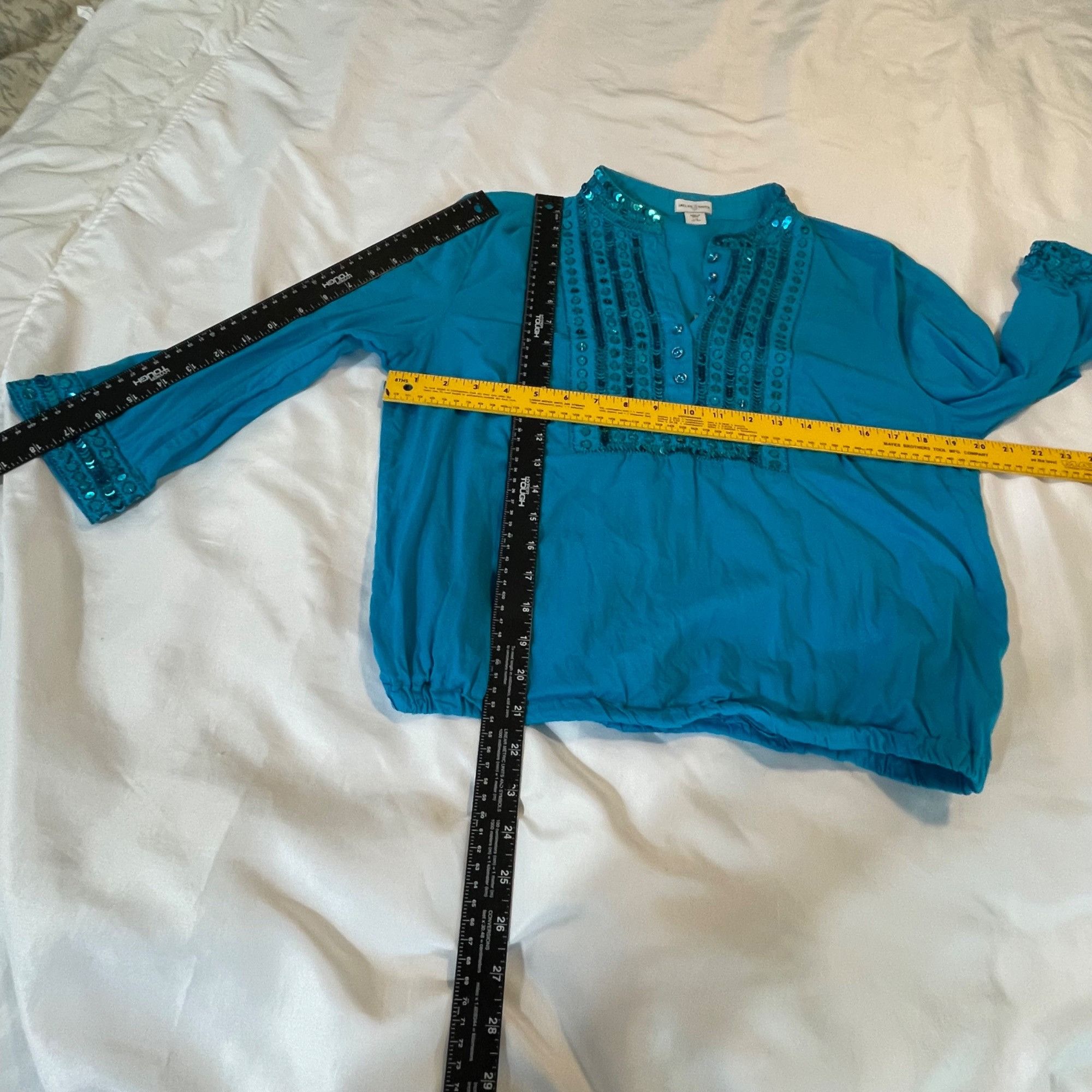 Other Jaclyn Smith Womens Large Teal Embellished Cotton Blouse Size L / US 10 / IT 46 - 7 Thumbnail