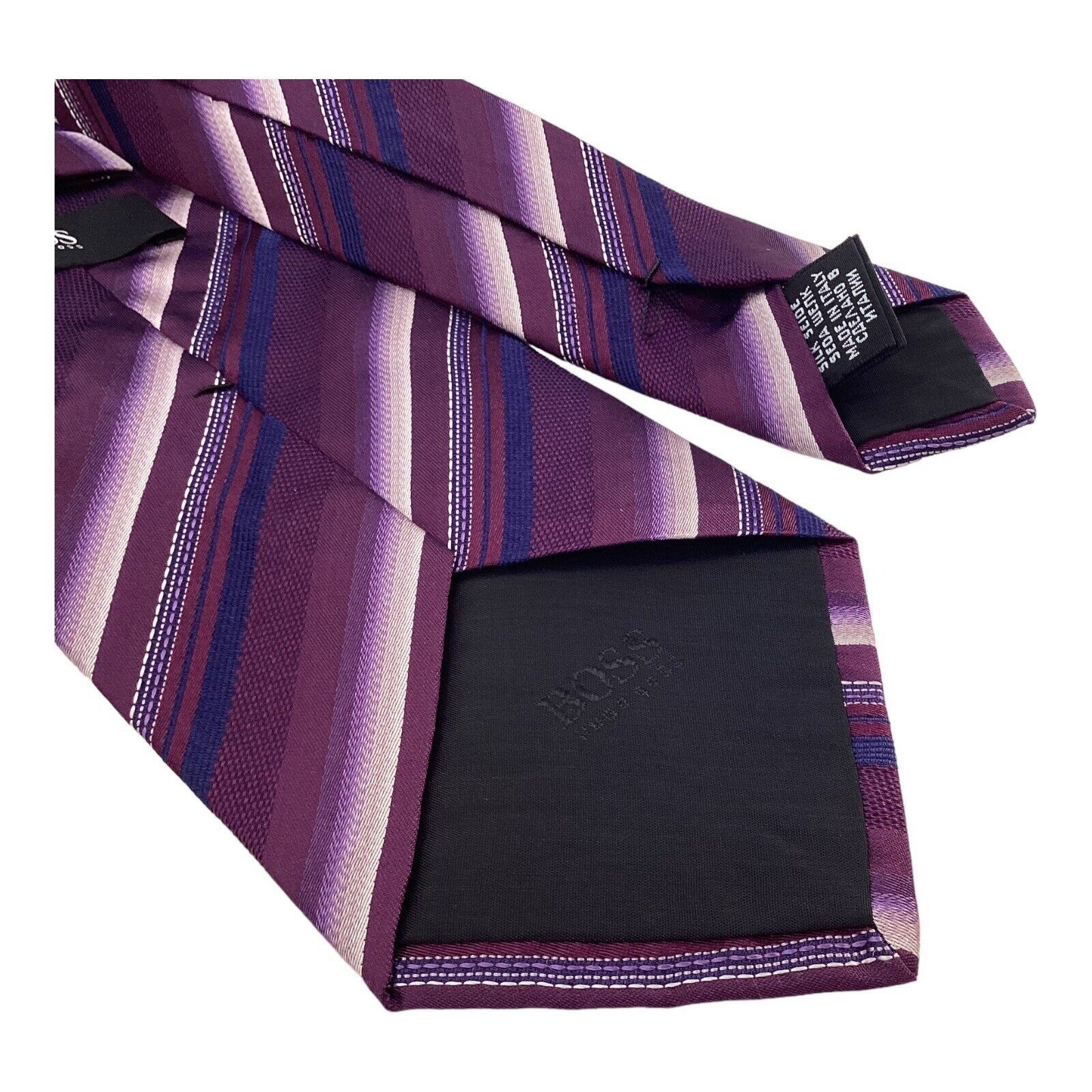 Hugo Boss BOSS HUGO BOSS Purple Striped Luxury Silk Tie Made In Italy Size ONE SIZE - 4 Thumbnail