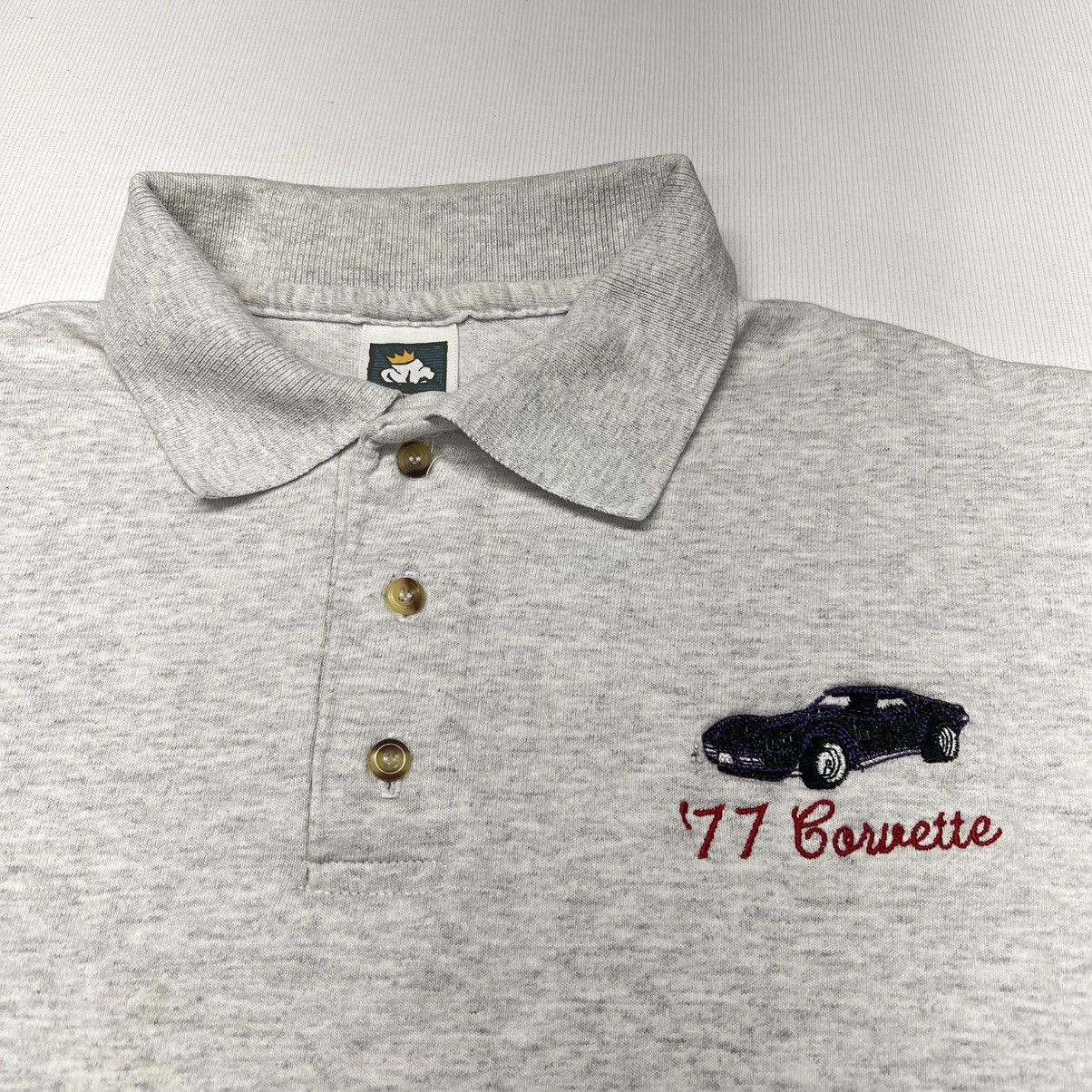 Vintage VTG Car Polo Shirt Grey Embroidered 1977 Corvette Cotton Size US L / EU 52-54 / 3 - 2 Thumbnail