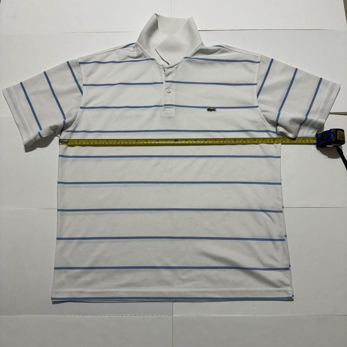 Lacoste × Vintage Lacoste Vintage White Blue Striped Polo Rugby Golf Shirt Size US L / EU 52-54 / 3 - 3 Thumbnail