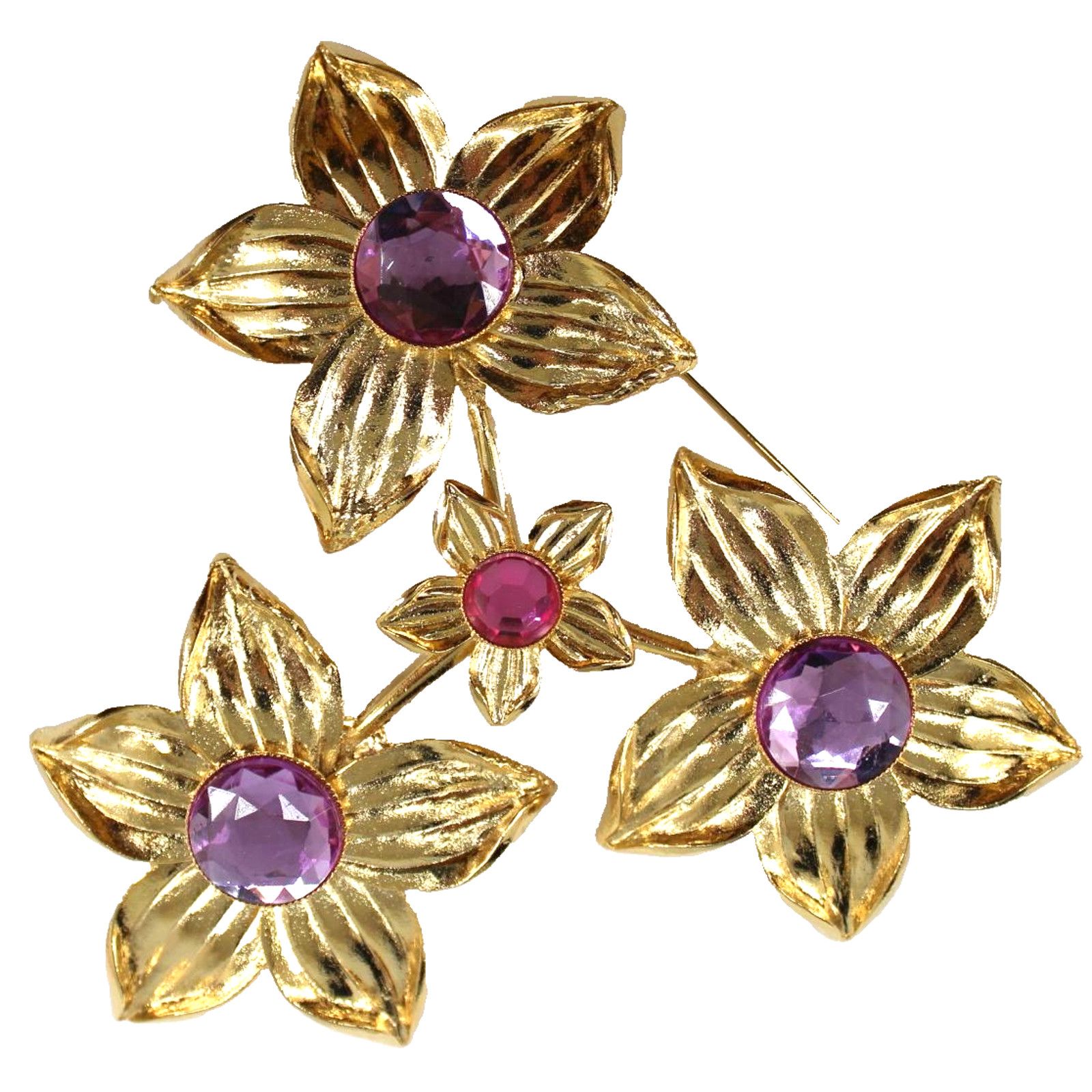 Other Vintage Statement Brooch 4 Flowers Lavender Lilac Pink Faux Size ONE SIZE - 1 Thumbnail