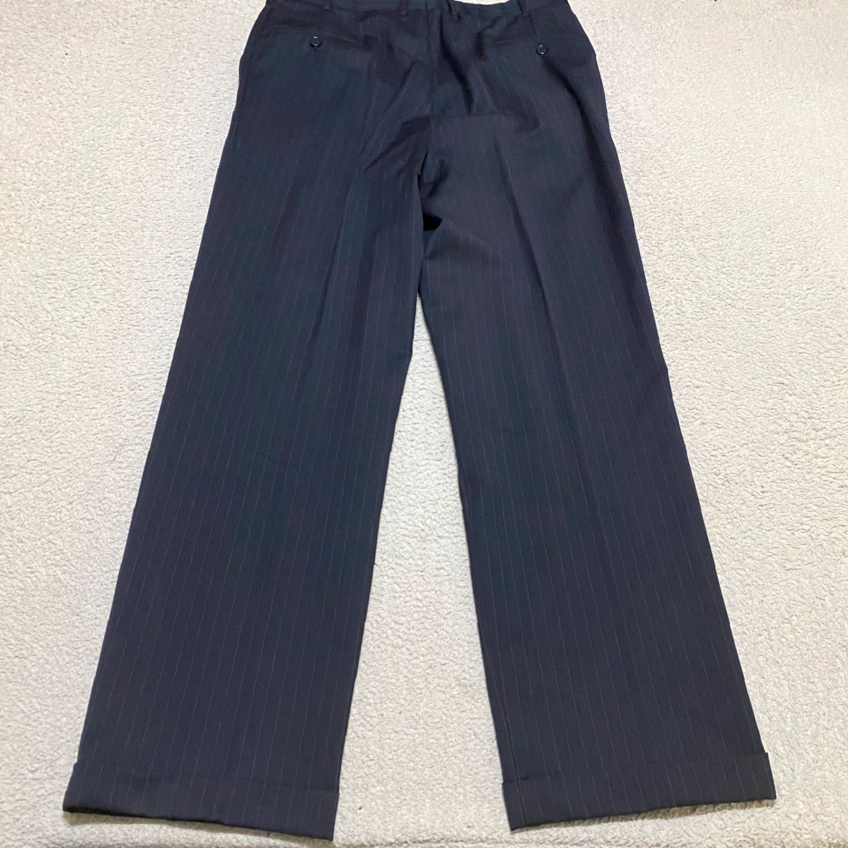 Brooks Brothers Brooks Brothers Dress Pants Striped Blue Wool 35x34 Flat Front Men's Regular Size 35 Straight Pants Size US 35 - 2 Thumbnail