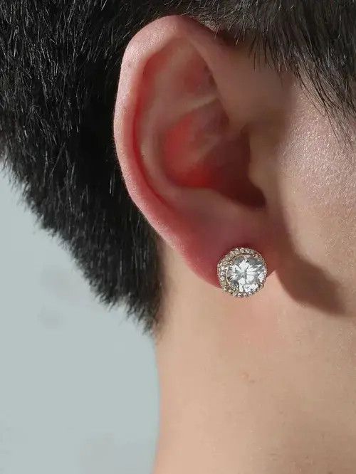 Diamond Earrings x Jewelry Cubic Gold Style Rhinestone Earrings, Men's