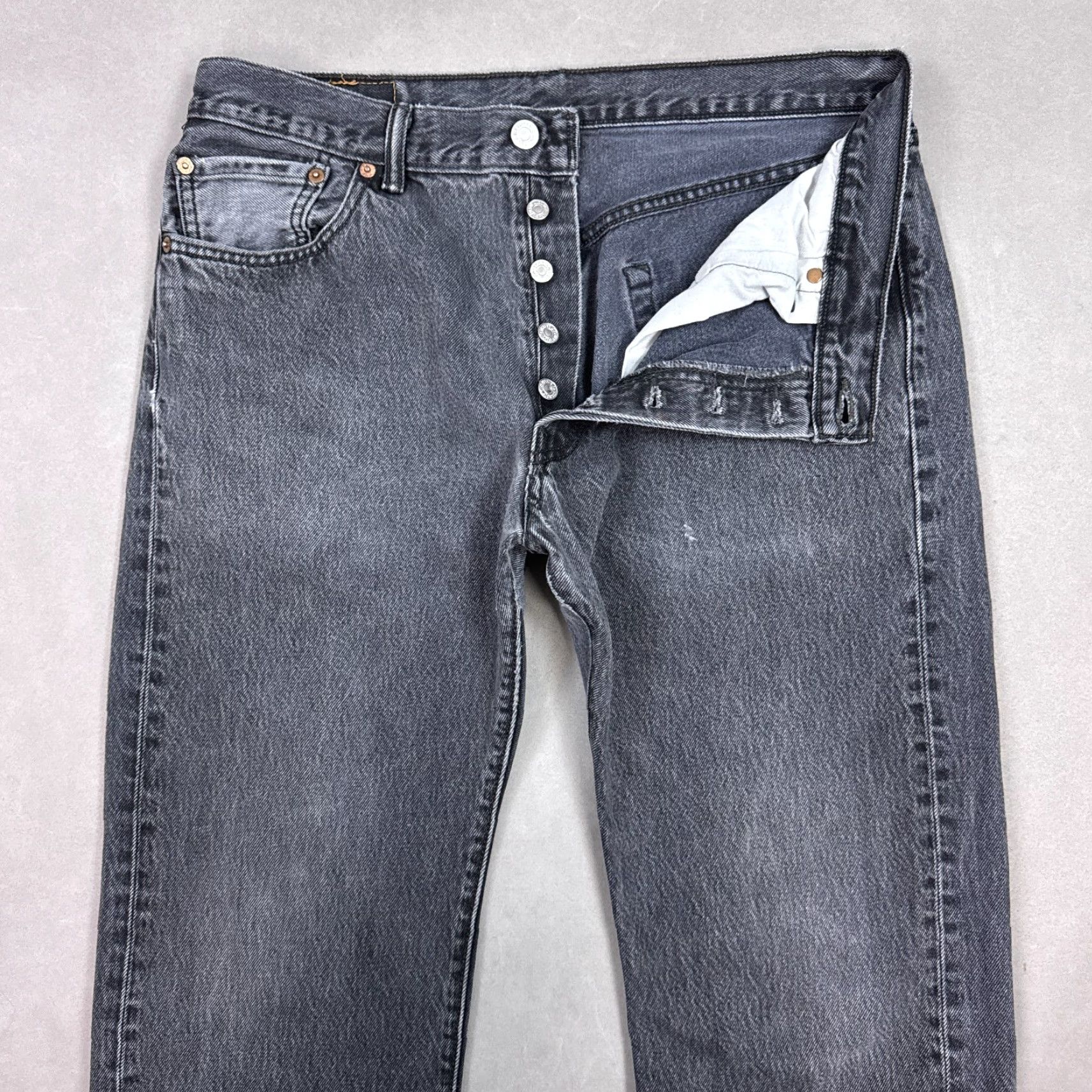 Levi's VINTAGE Levis 501 Jeans Mens 34x30 Black Button Fly Distressed Pants Dark Levis 501 Series Mens Jeans Size US 36 / EU 52 - 2 Thumbnail