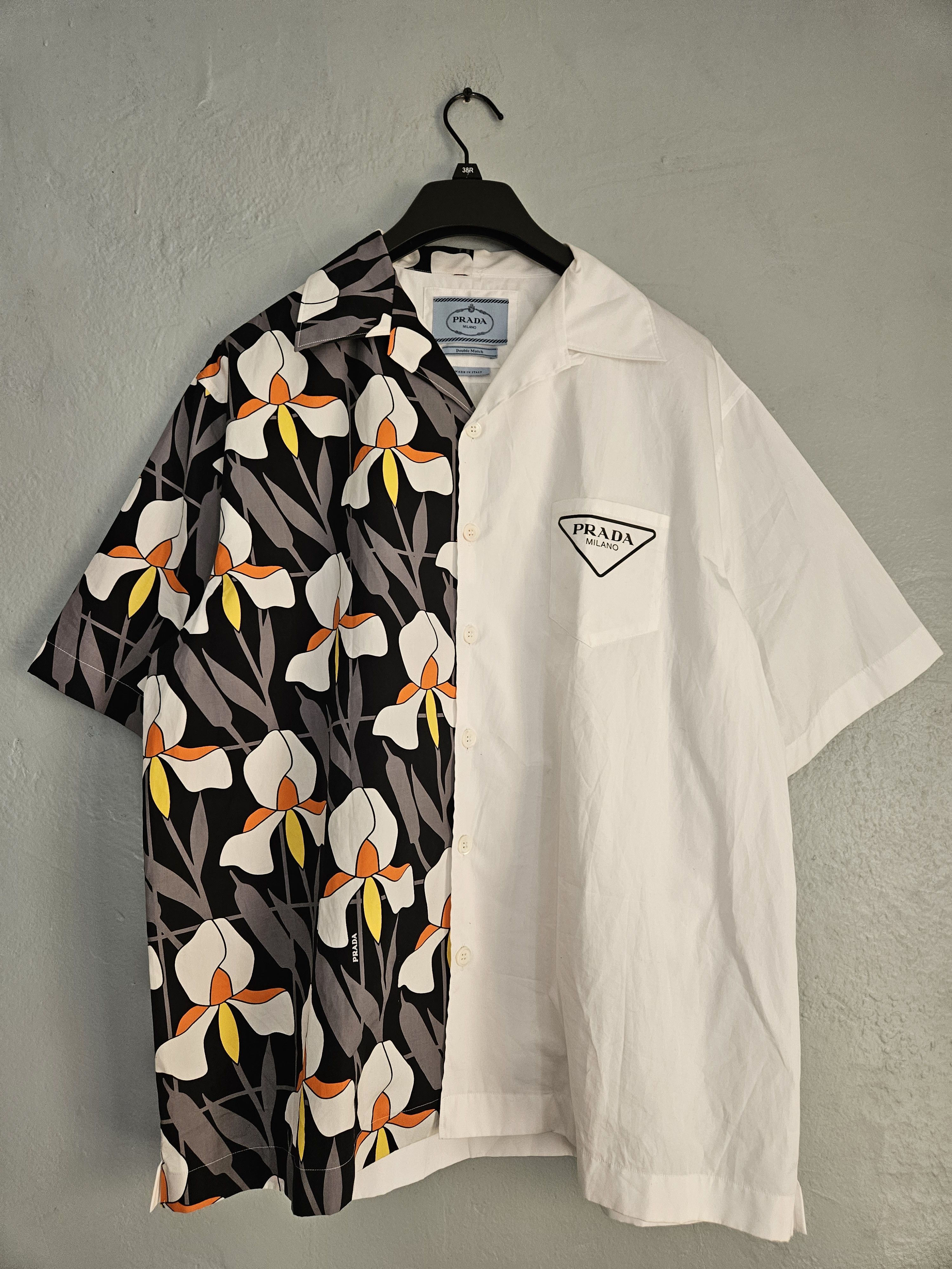 Prada White & Floral Double Match Button Up Shirt Size US XL / EU 56 / 4 - 1 Thumbnail