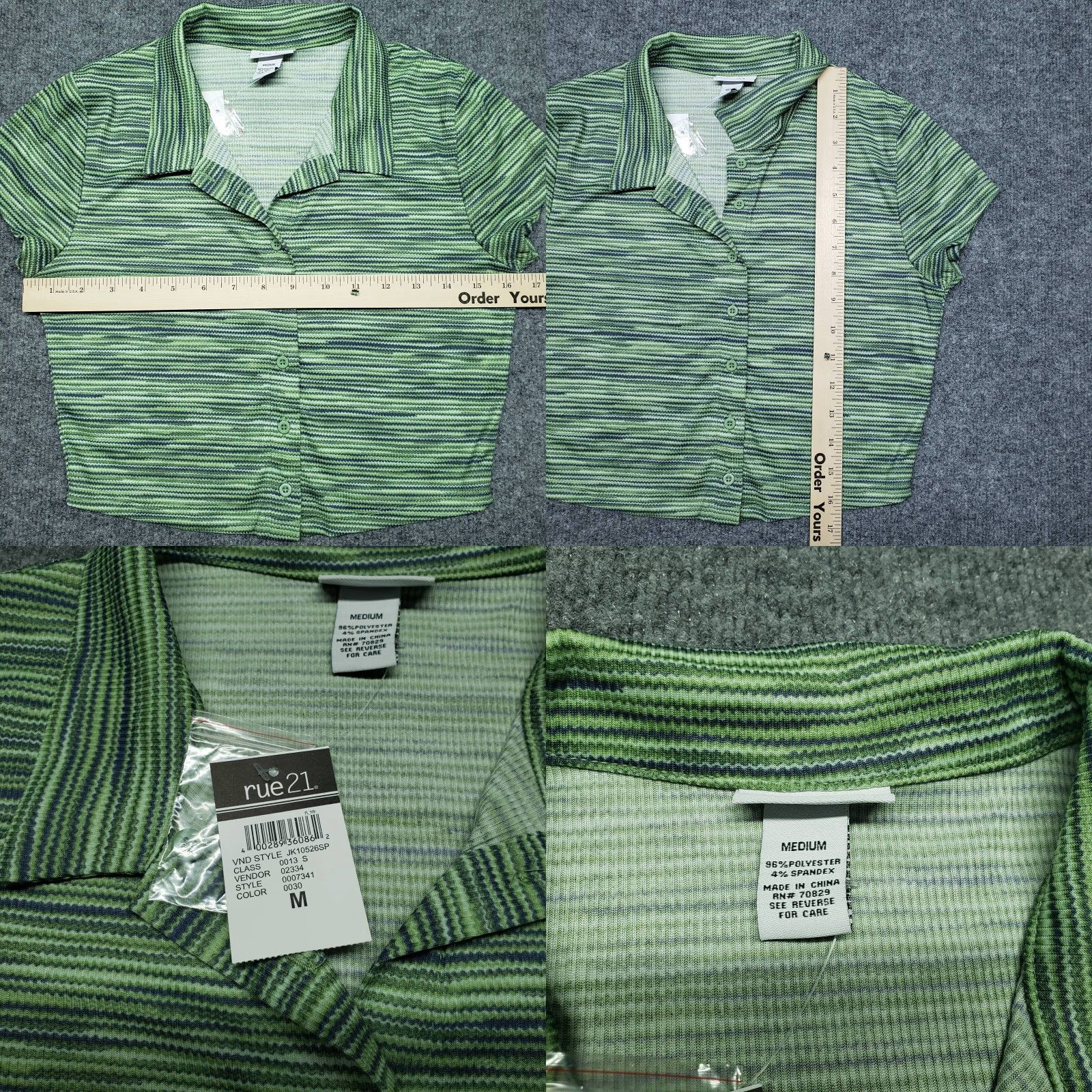 Vintage Rue21 Shirt Top Womens M Green Space Dye Stretch Button Up Collared New Size M / US 6-8 / IT 42-44 - 8 Thumbnail