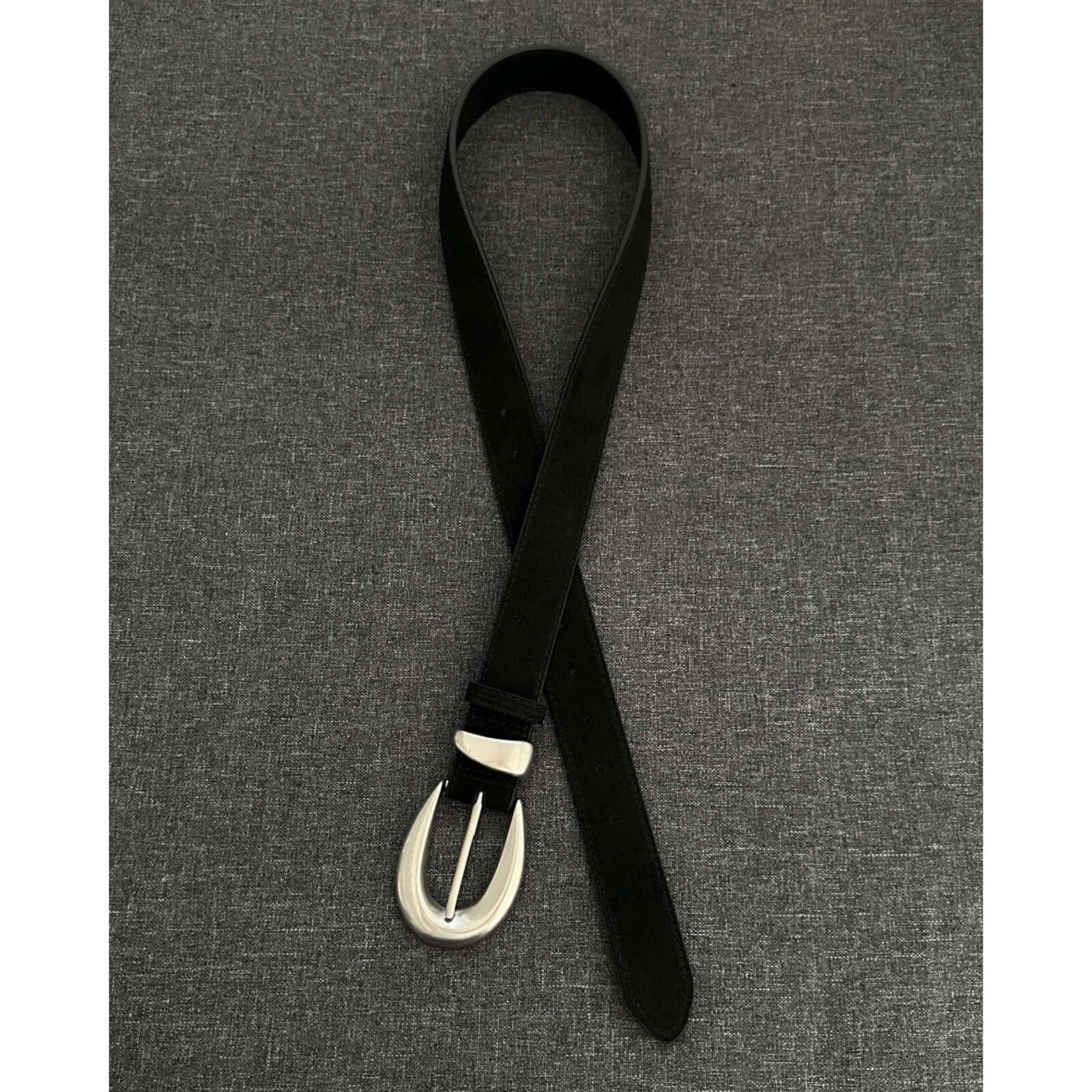 Other Suede Genuine Leather Belt | Minimal Black Silver Buckle Size ONE SIZE - 4 Thumbnail