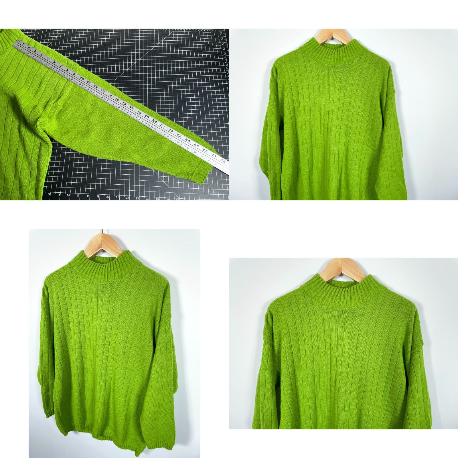 Vintage VINTAGE Amethyst Sweater Unisex One Size / Large Lime Green Knit Mock Neck Ribbed Pullover 80s Hipster Retro Size US L / EU 52-54 / 3 - 8 Thumbnail