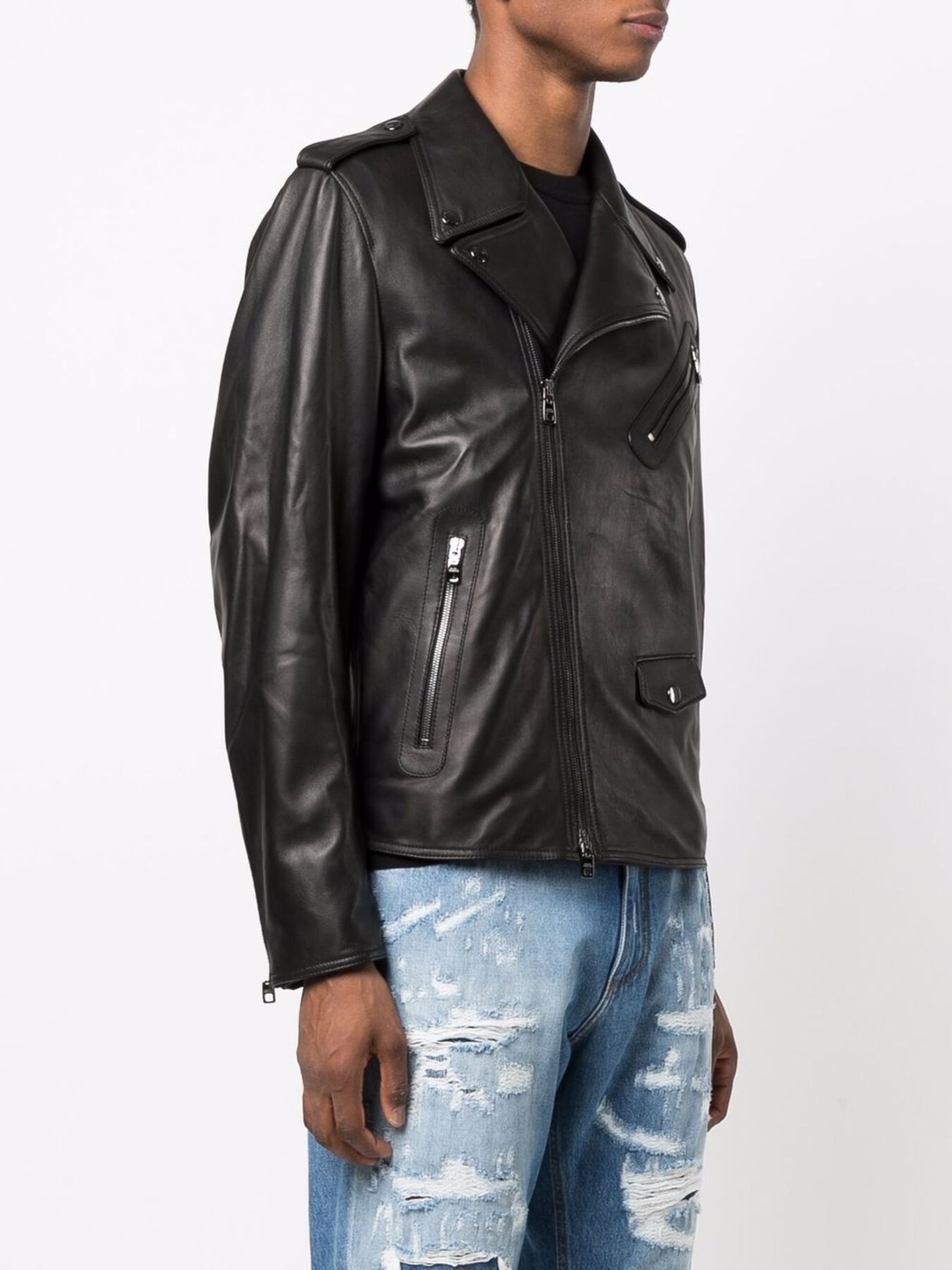 Dolce & Gabbana o1y1224 Biker Leather Jacket in Black Size US XXS / EU 40 - 3 Thumbnail