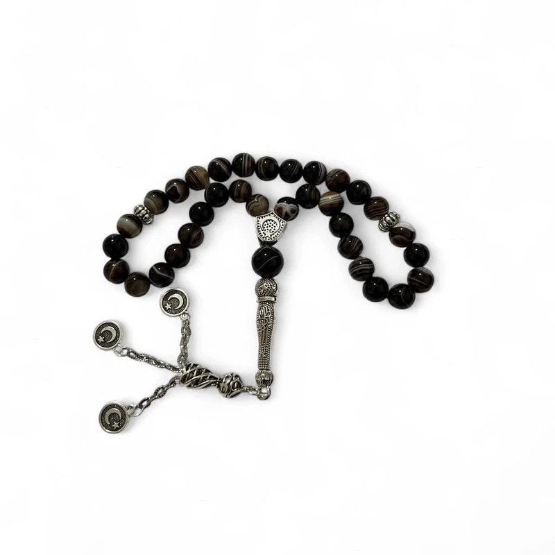 Brown and black beaded bracelet with silver accents #