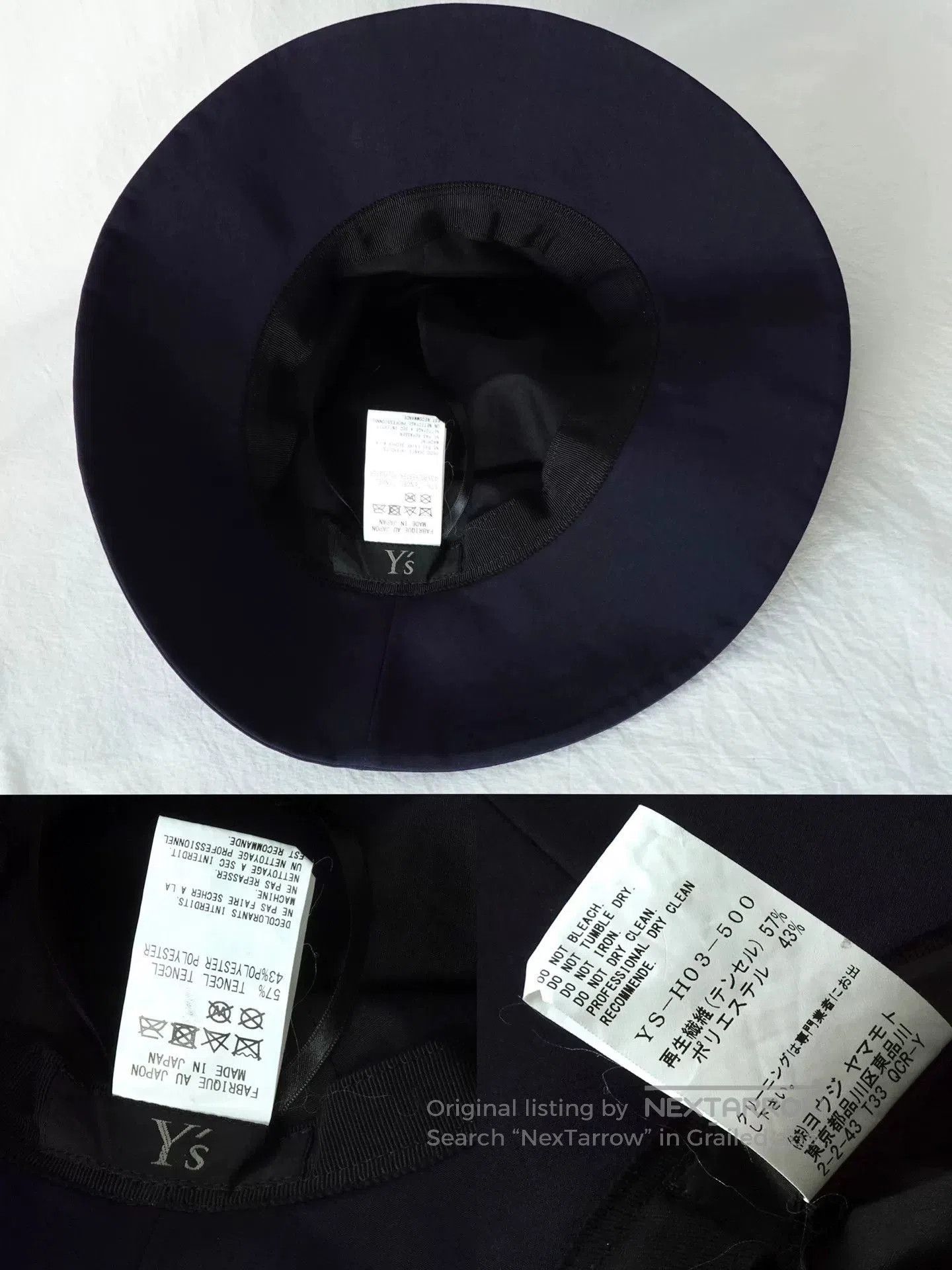 Y's Elegant Navy Pleated Wide Brim Hat. Size ONE SIZE - 9 Thumbnail