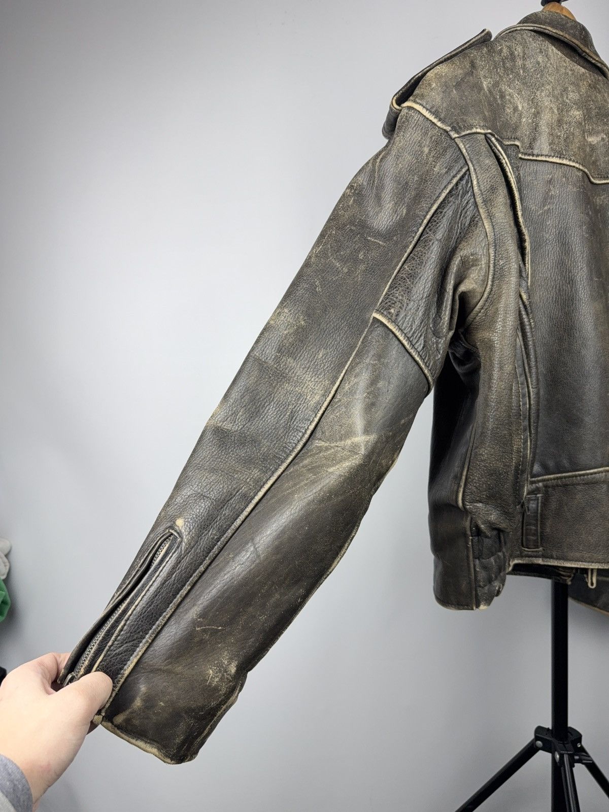 Genuine Leather Retro 80s Leonardo Distressed Leather Punk Biker Moto Jacket Size US M / EU 48-50 / 2 - 21 Thumbnail