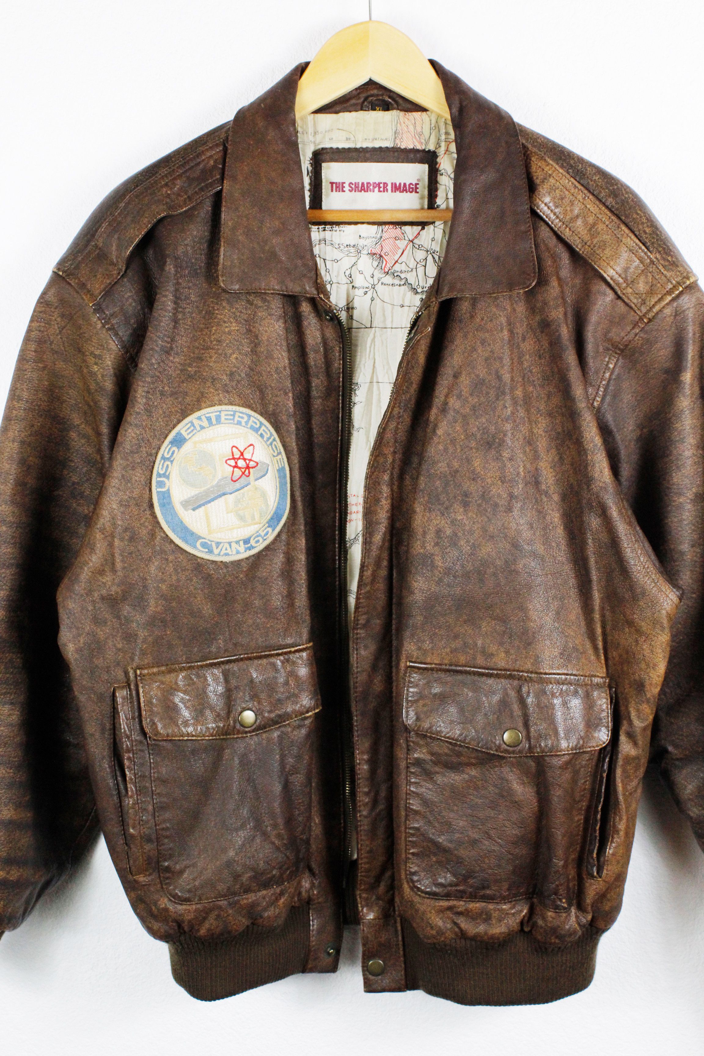 Vintage Vintage Sharper Image USA Enterprise Flight Leather Jacket Size US XL / EU 56 / 4 - 12 Thumbnail