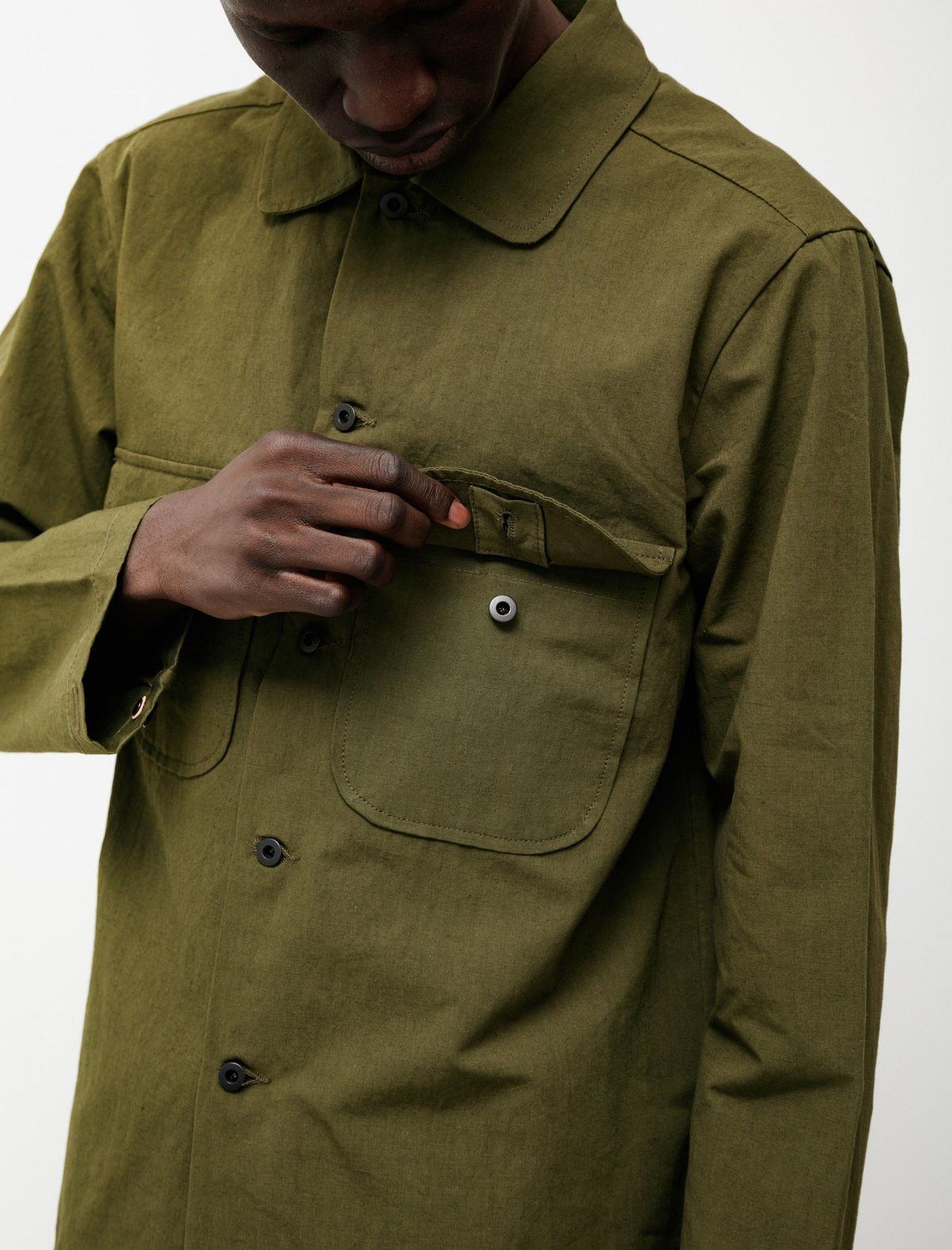 Evan Kinori Evan Kinori Field Shirt Cotton/Hemp Typewriter Cloth Olive Size US S / EU 44-46 / 1 - 5 Thumbnail