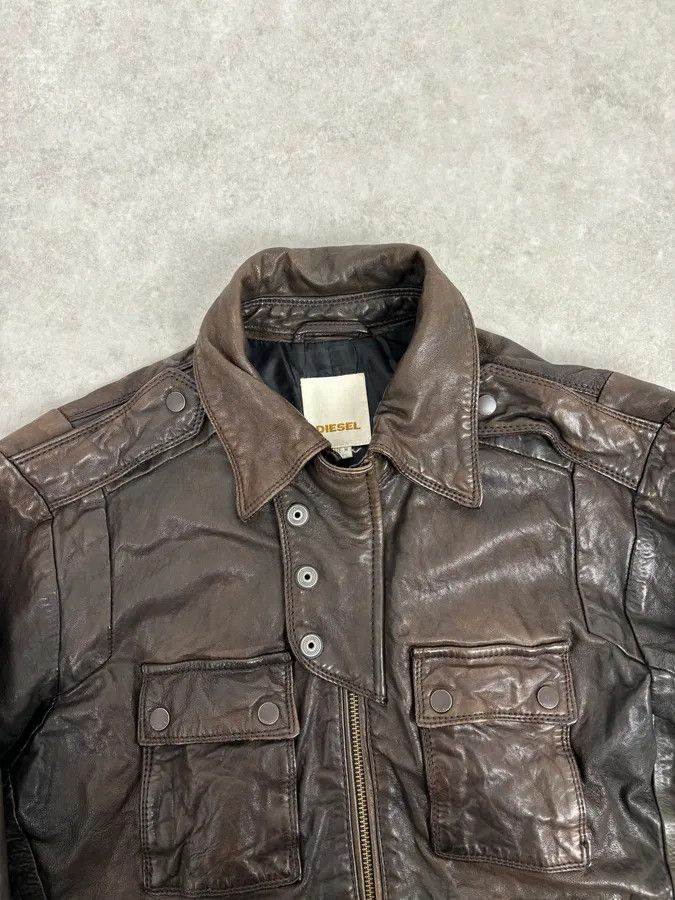 Diesel 2000s Diesel Brown Avant-Garde Multi-Pocket Leather Jacket Size US L / EU 52-54 / 3 - 4 Thumbnail