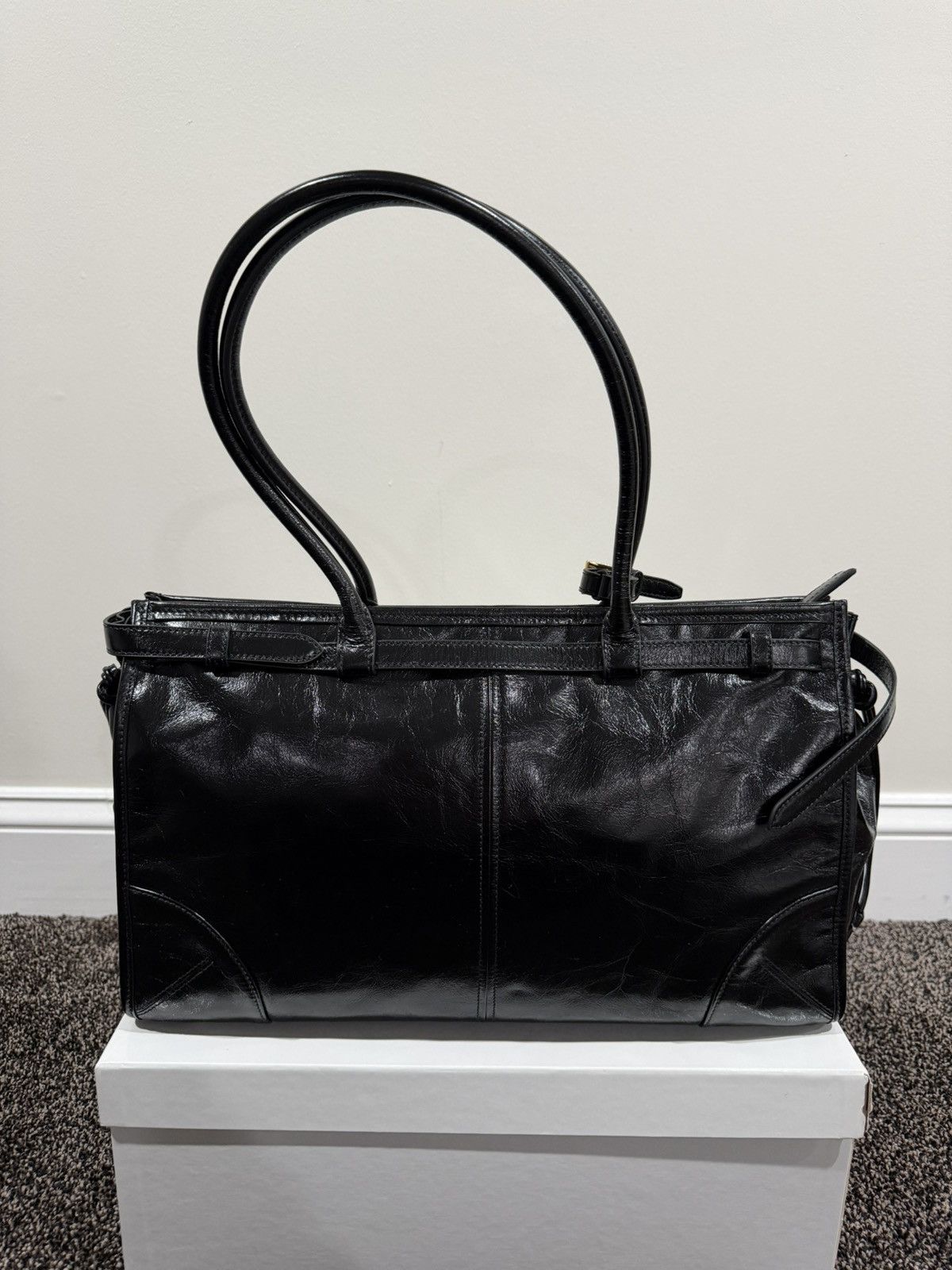 Prada Prada Bonnie Large Black Glossy Leather Handbag Size ONE SIZE - 5 Thumbnail