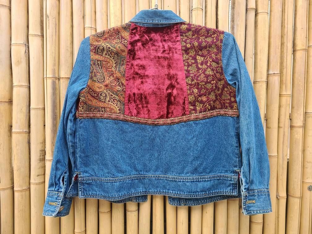Designer 90s Vintage Denim Jean Jacket with Patchwork Size S / US 4 / IT 40 - 4 Thumbnail