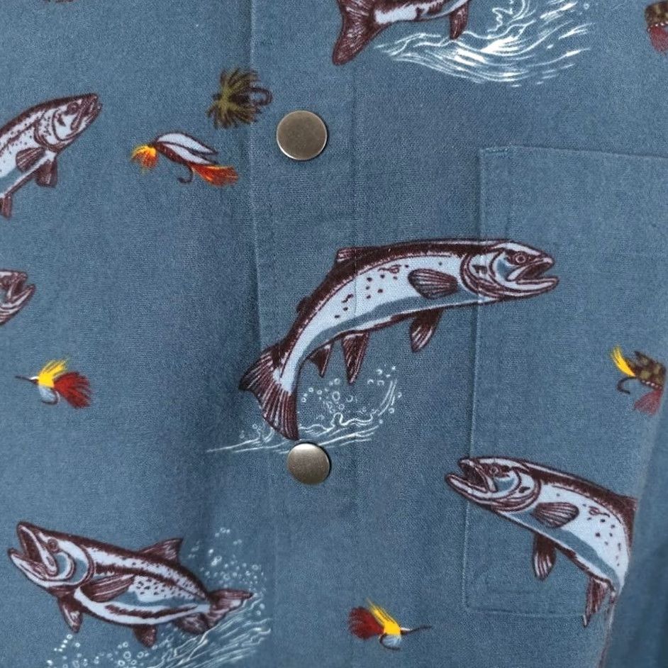 Roundtree & Yorke Roundtree & Yorke Fly Fishing Shirt Mens Size Small Blue All Over Print Button-Down Collared Long Sleeve Cotton Size US S / EU 44-46 / 1 - 3 Thumbnail