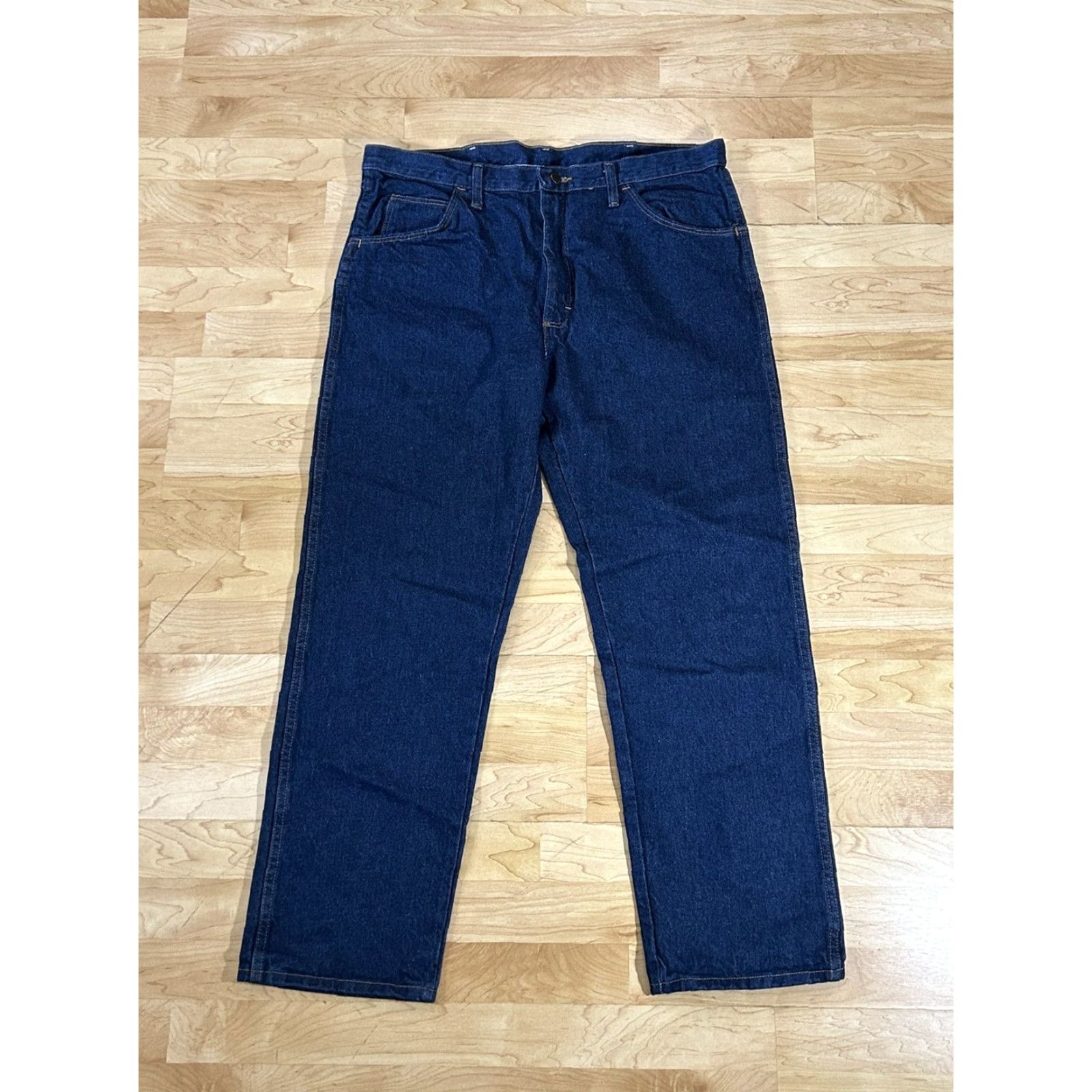 Vintage Rustler Jeans Mens Regular Fit Straight Leg 38x30 Blue Cotton Denim 5-Pocket Belt Loops Durable Xtra Rugged Straight Denim Jeans Mens Size US 38 / EU 54 - 2 Thumbnail