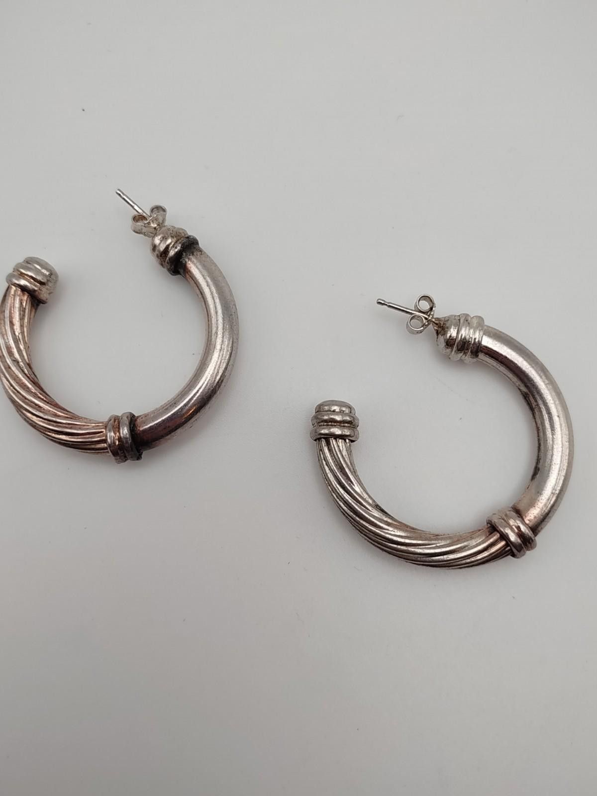 The Unbranded Brand Heavy Italian Sterling Silver Ribbed Hoop Earrings Size ONE SIZE - 2 Thumbnail