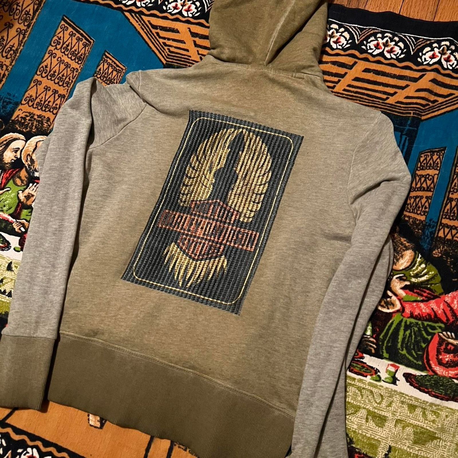 Harley Davidson × Vintage Womens harley davidson olive green zip up hoodie y2k cropped Size M / US 6-8 / IT 42-44 - 3 Thumbnail