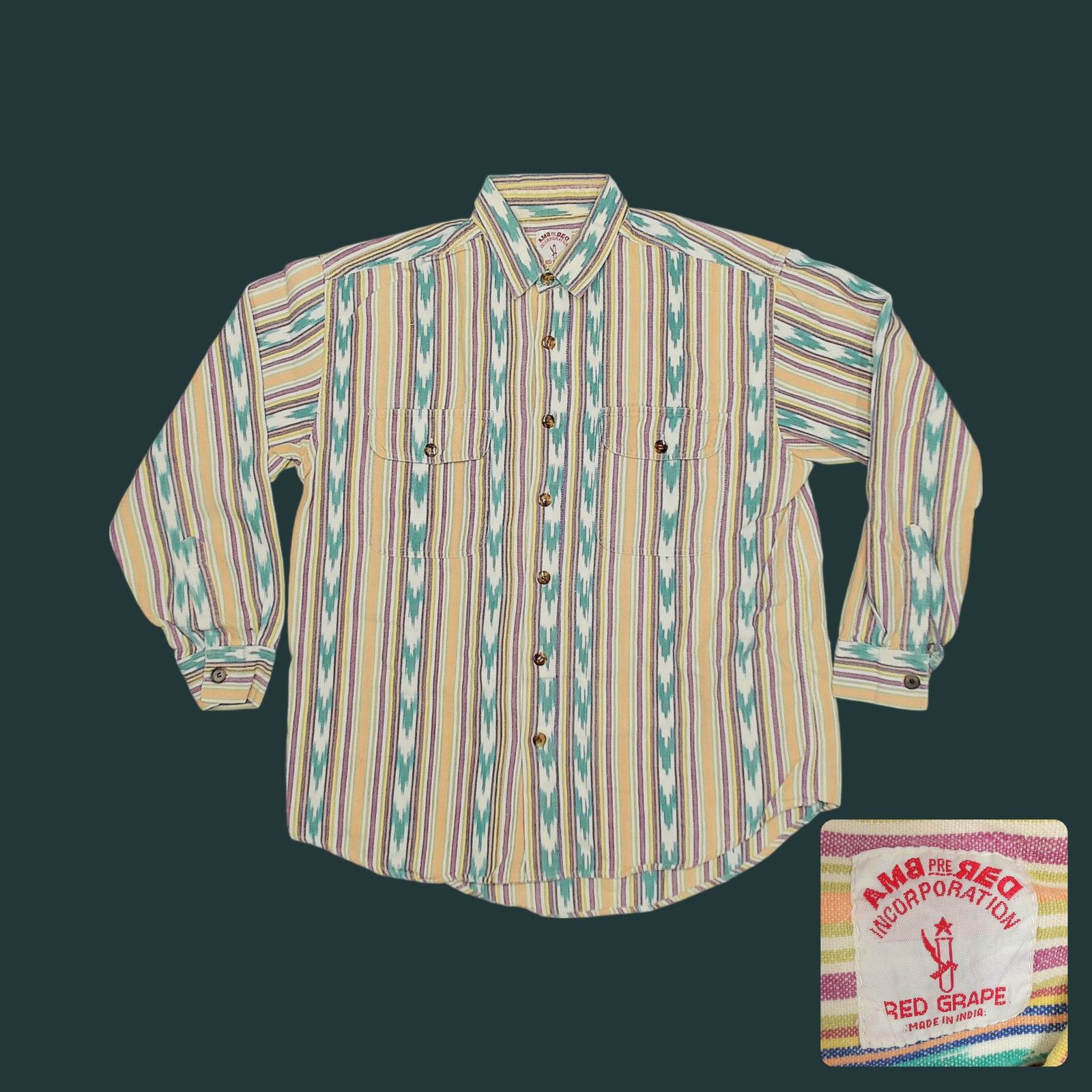 Vintage VTG Y2K Pastel Ikat Boxy Drop-Shoulder Festival Button Up Size XL / US 12-14 / IT 48-50 - 1 Thumbnail