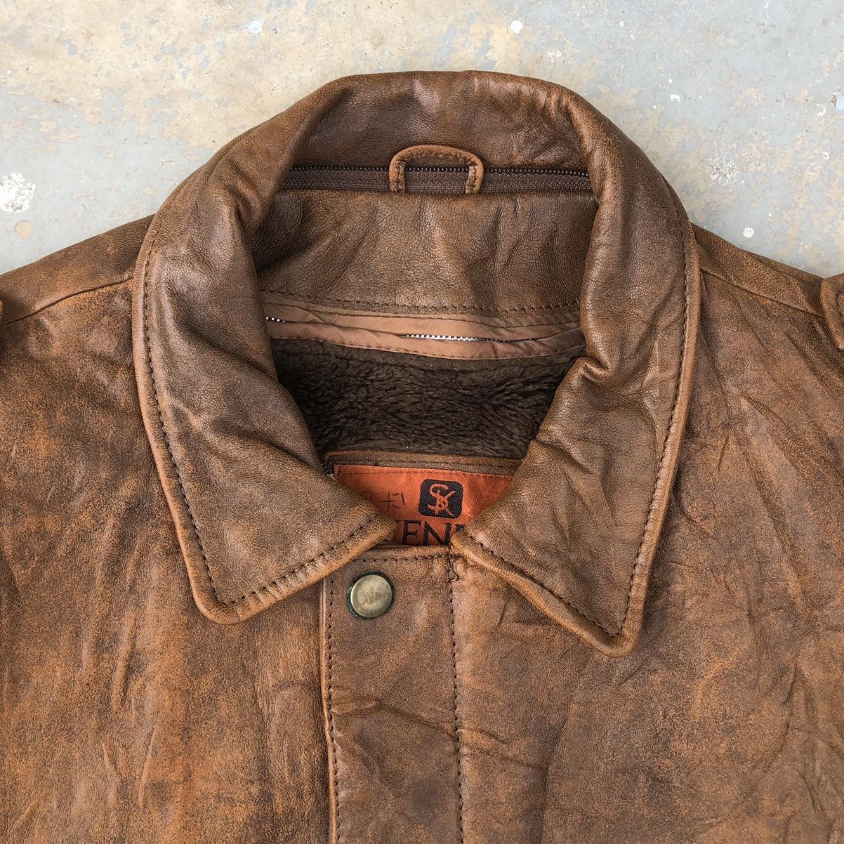 Vintage Vintage Skender Lined Fleece Leather Bomber Jacket Size US L / EU 52-54 / 3 - 16 Thumbnail