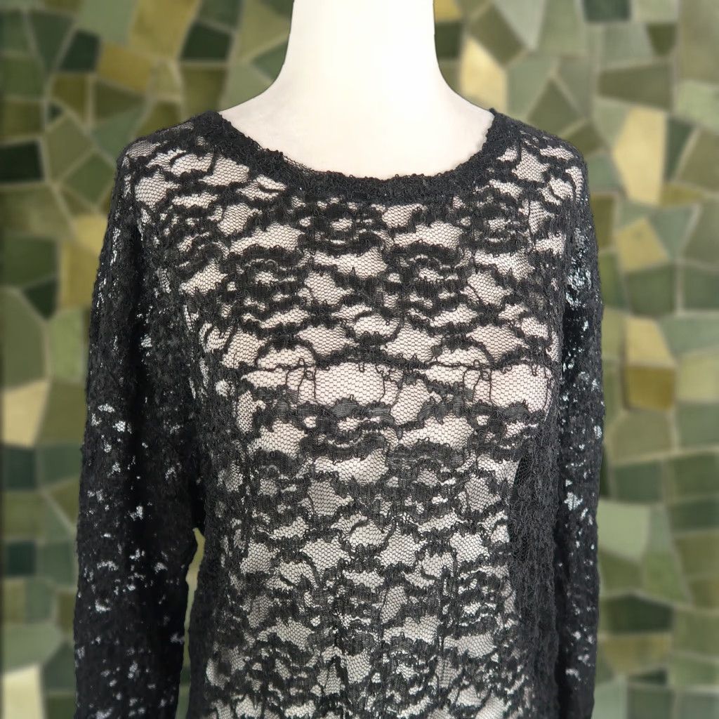 Vintage The Limited Blouse Lace Tunic Top Long Sleeve Black M Womens 90's Bohemian Gothic Floral Party/cocktail Formal Casual (Size Medium)