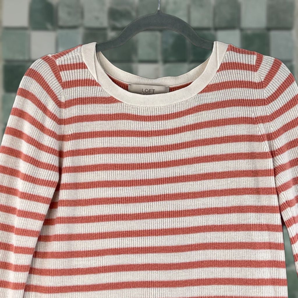 Ann Taylor Ann Taylor LOFT Orange Striped Knit Pullover Sweater Womens Crew Neck Size M Size M / US 6-8 / IT 42-44 - 1 Thumbnail