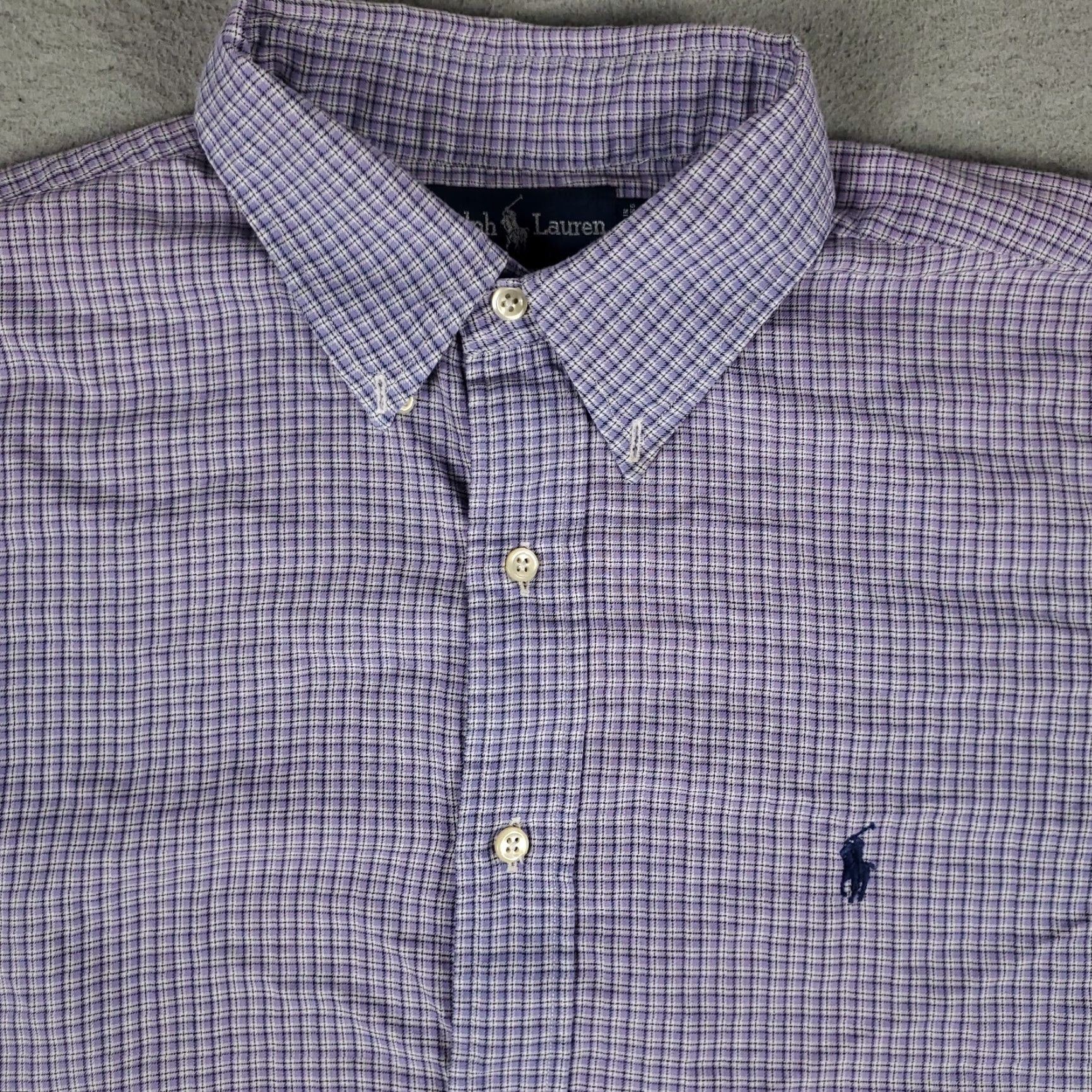 Ralph Lauren VINTAGE Ralph Lauren Shirt Mens 16.5 Purple Plaid Pony Dress Button Up Long Sleeve Adult Regular Barrel Cuff 16.5 Purple Polo/Classic/Workwear Mens Size 42R - 2 Thumbnail