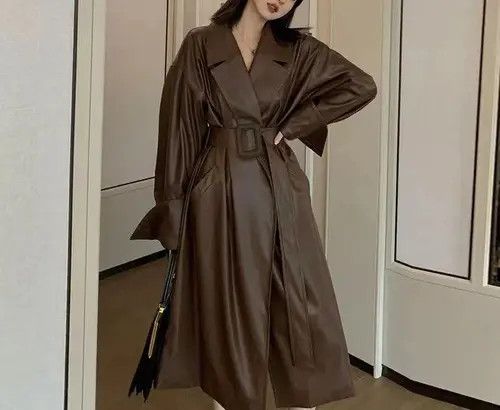 VIBE Retro brown design pu leather loose coat Size M / US 6-8 / IT 42-44 - 3 Thumbnail