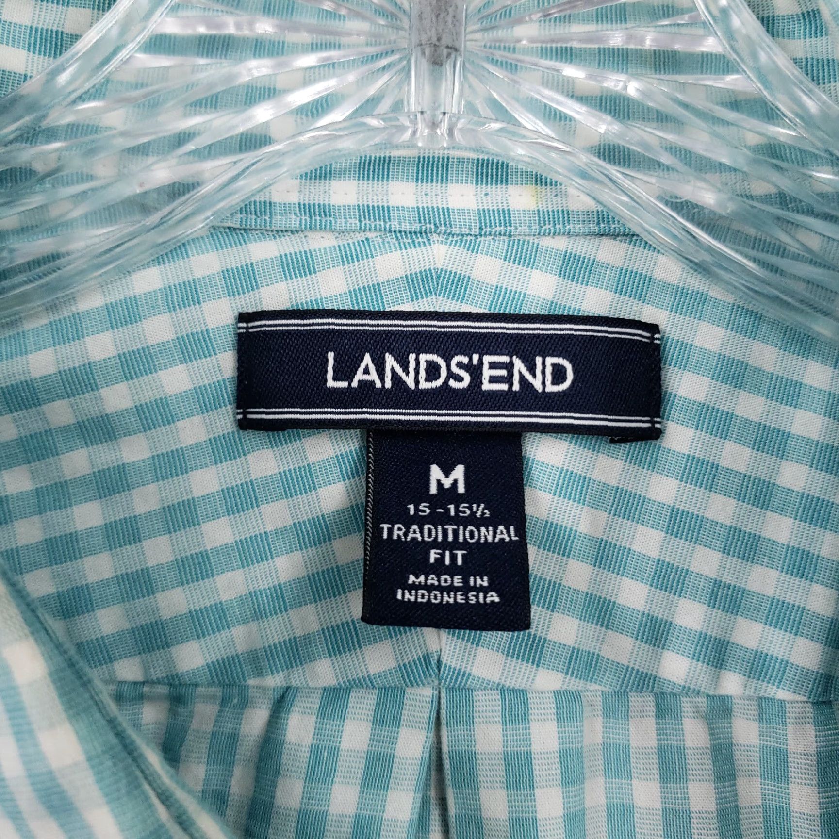 Lands' End Lands' End Button-Up Shirt Mens M Blue Plaid Traditional Fit Button-Down Collar XS? Size US M / EU 48-50 / 2 - 6 Thumbnail