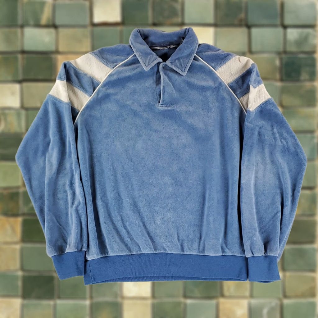 Vintage VINTAGE Heming Way Point Sweatshirt Velour Polo Collar Pullover Blue Mens L 70s 80s Size US L / EU 52-54 / 3 - 1 Thumbnail