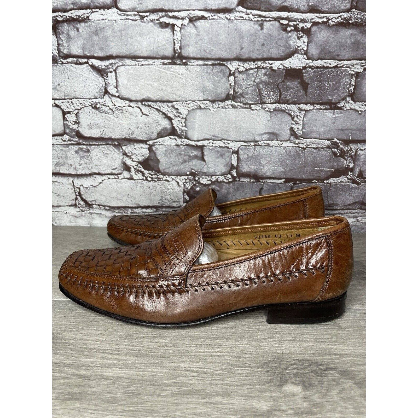 Other Brass Boot Brown Leather Basket Weave Loafers Dress Shoes Me Size US 10 / EU 43 - 7 Thumbnail