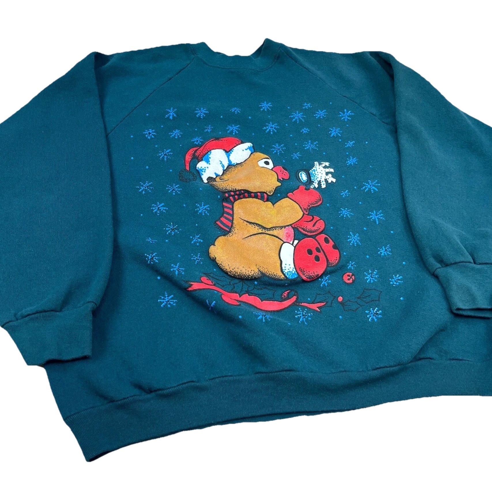 Fruit Of The Loom VINTAGE Fruit of the Loom Christmas Sweater Women XL Green Crew Neck Sweatshirt USA 90s Bear 50/50 Size XL / US 12-14 / IT 48-50 - 4 Thumbnail