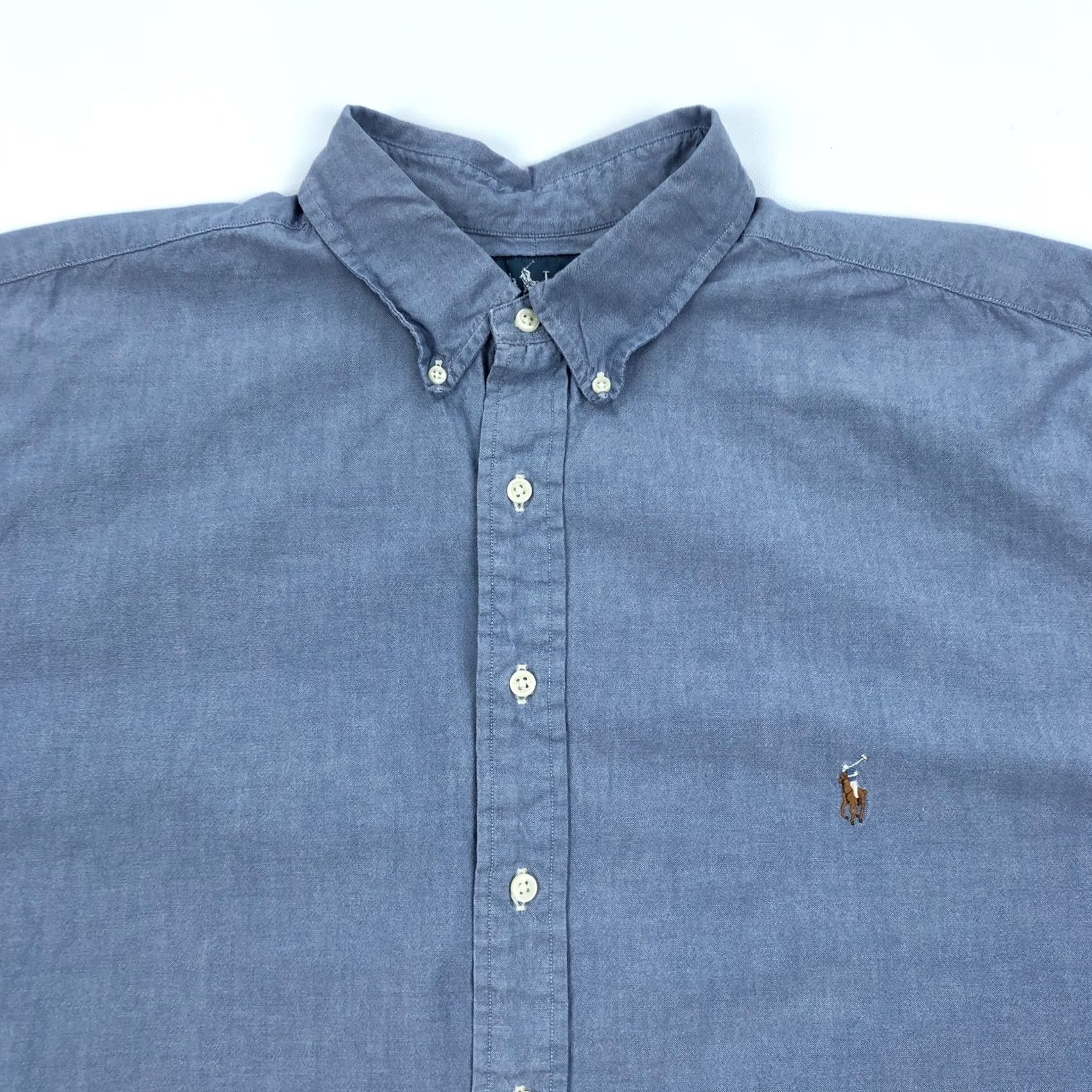 Ralph Lauren VINTAGE Ralph Lauren Shirt Polo Pony Button-Down 2XLT Tall Blue Chambray Men Size US XXL / EU 58 / 5 - 2 Thumbnail