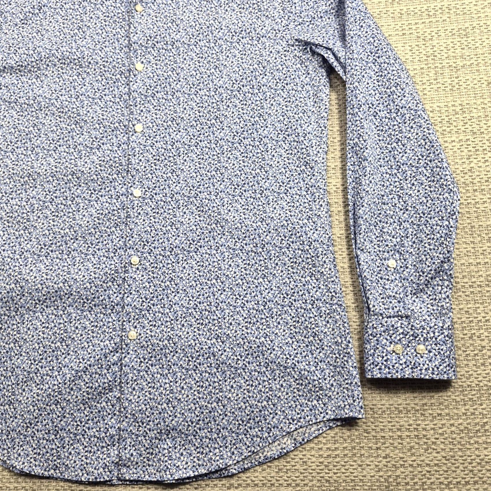 Hugo Boss HUGO BOSS Dress Shirt Mens 16 34/35 Blue Floral Slim Fit Stretch Long Sleeve Size 42R - 2 Thumbnail