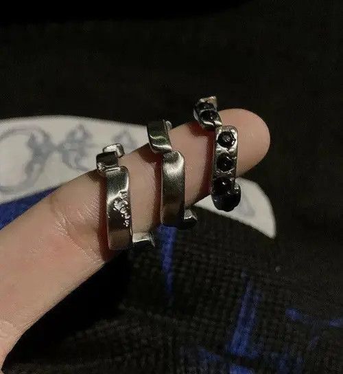 Jewelry 398Irregular Asymmetric Rhinestones 3 pieces ring set Size ONE SIZE - 4 Thumbnail