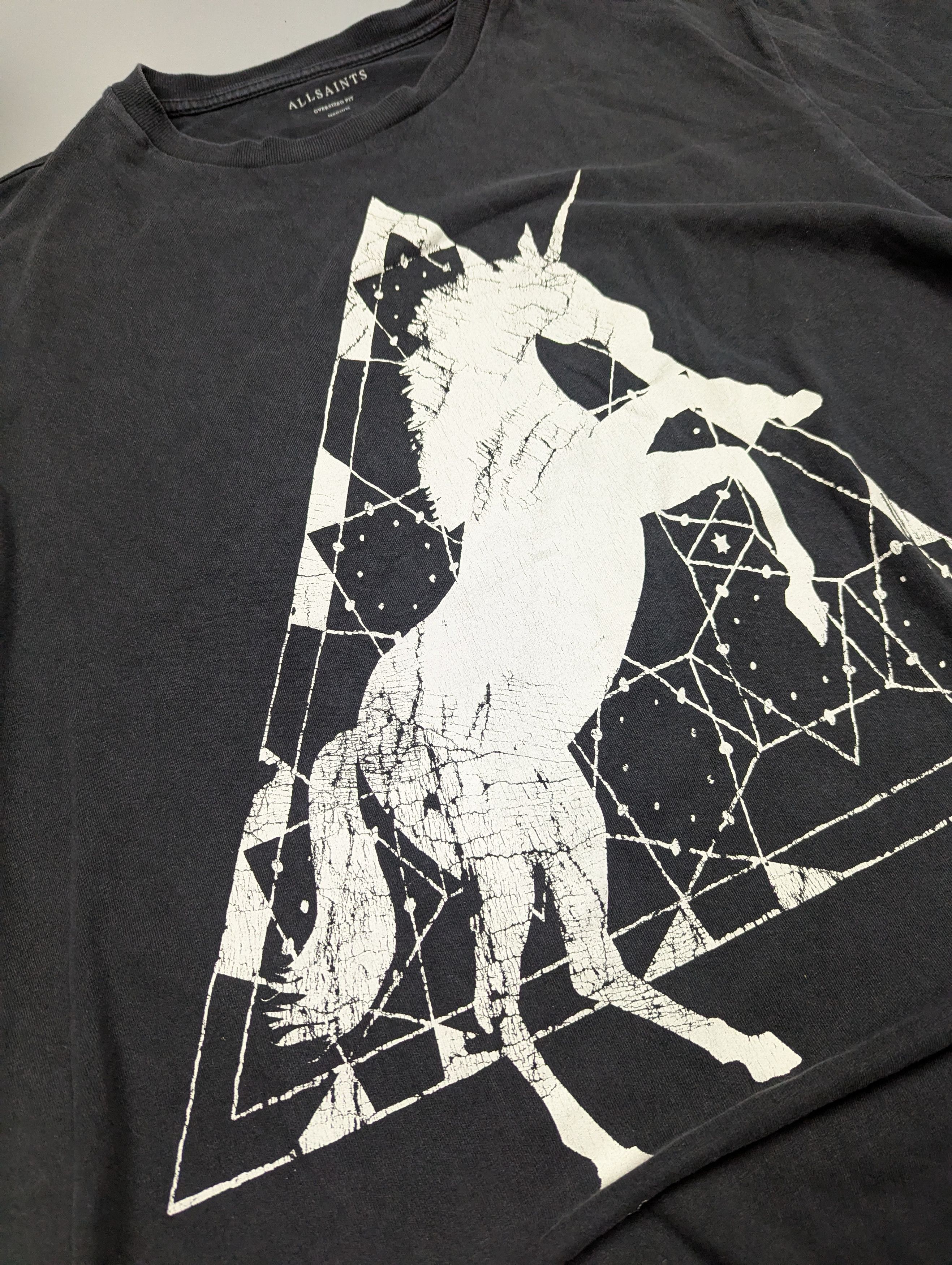 Allsaints ALLSAINTS Men`s Gray Unicorn Graphic Distressed T - Shirt Size US M / EU 48-50 / 2 - 4 Thumbnail