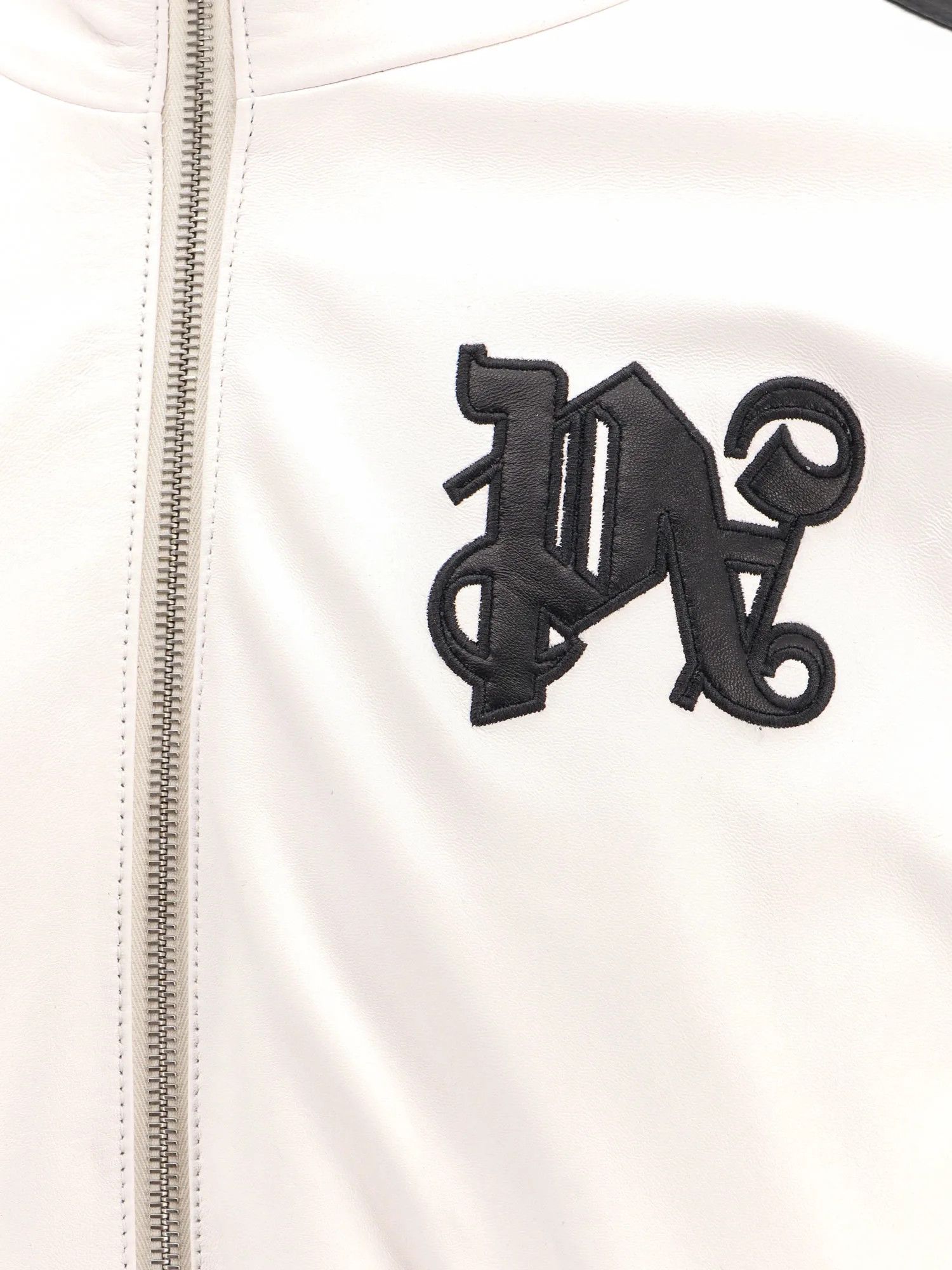 Palm Angels o1y0325 Logo Leather Jacket in Off White Size US M / EU 48-50 / 2 - 2 Thumbnail